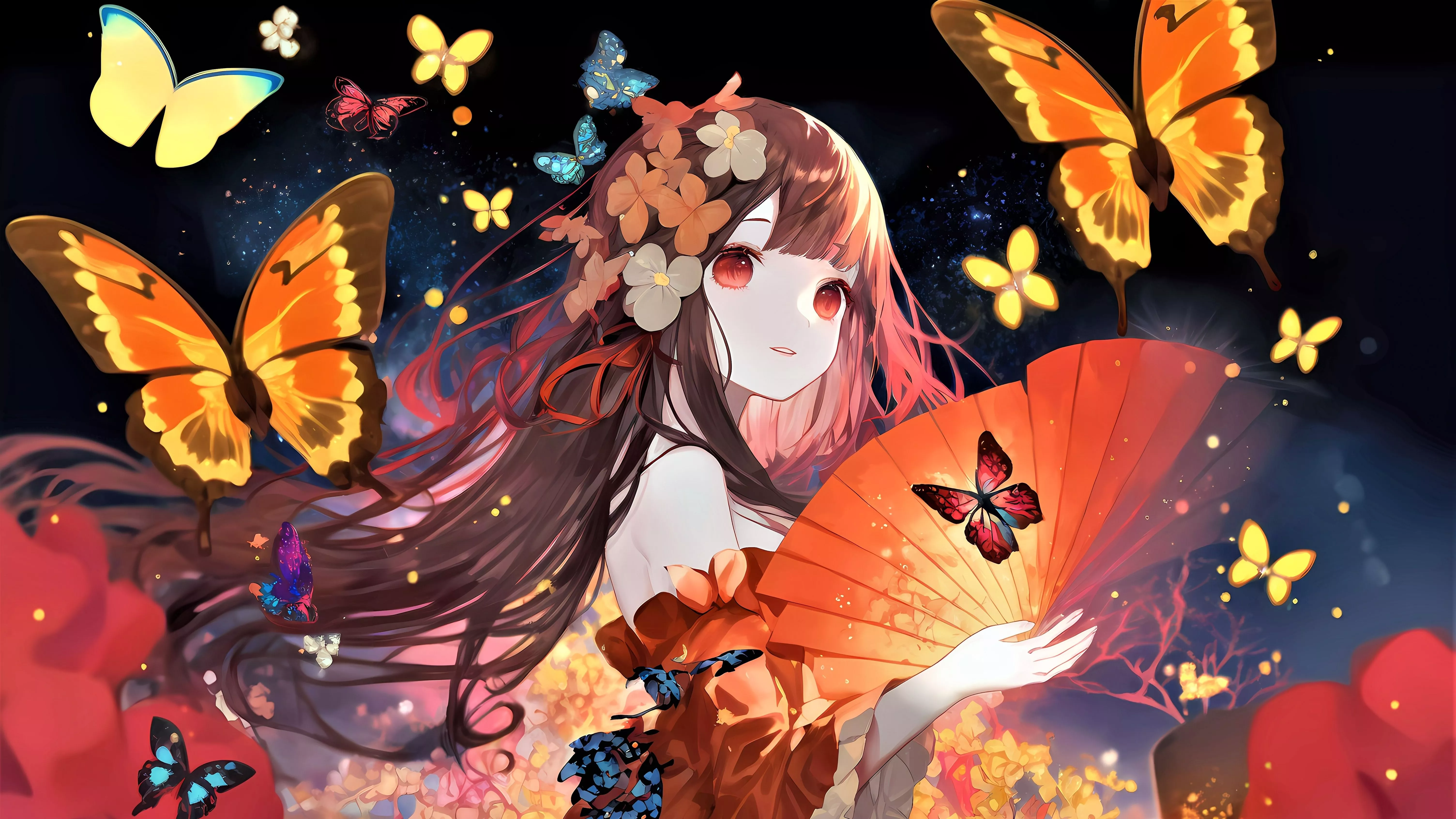 Anime girl Wallpaper 4K, Butterflies