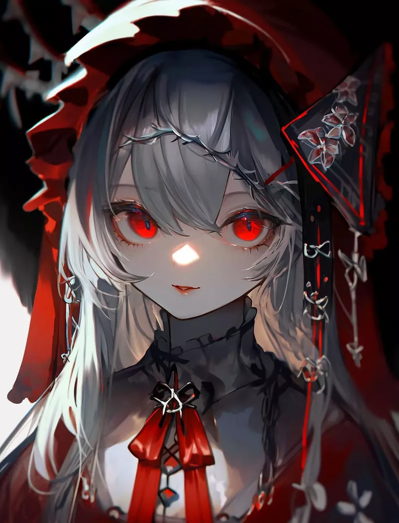 Girl, eyes, cap, red, anime, HD phone