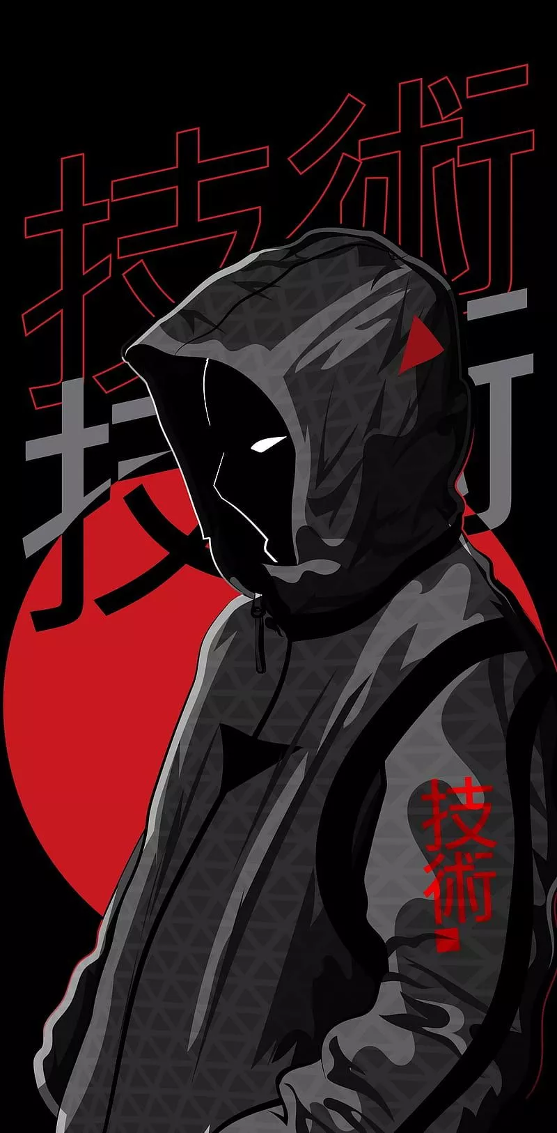 Asian Hoody anime, amoled, anime, asian, black, bold, discrete, gris, red, samsung, HD phone wallpaper