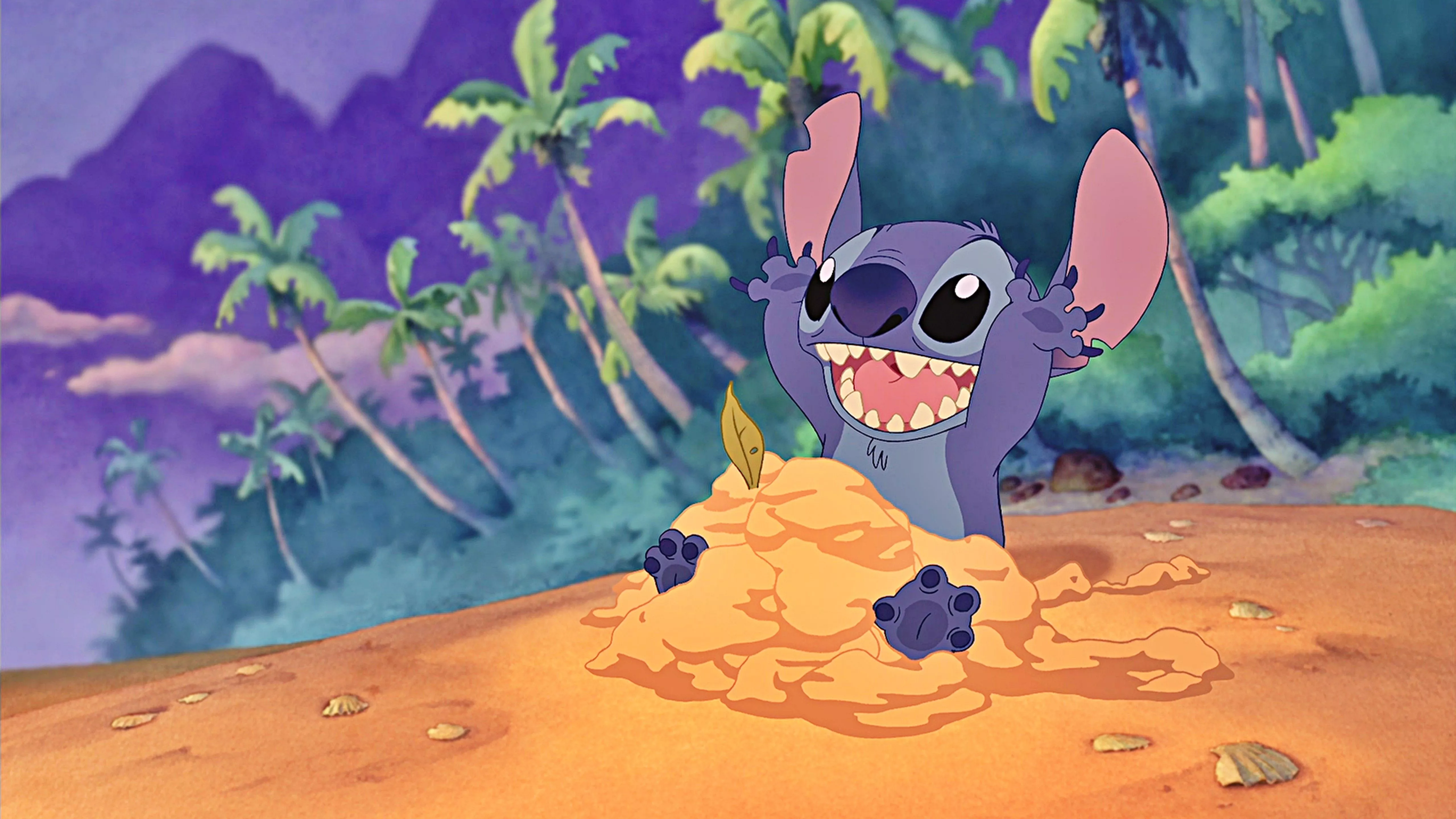 Stitch Is Sitting On Sand 4K 5K HD