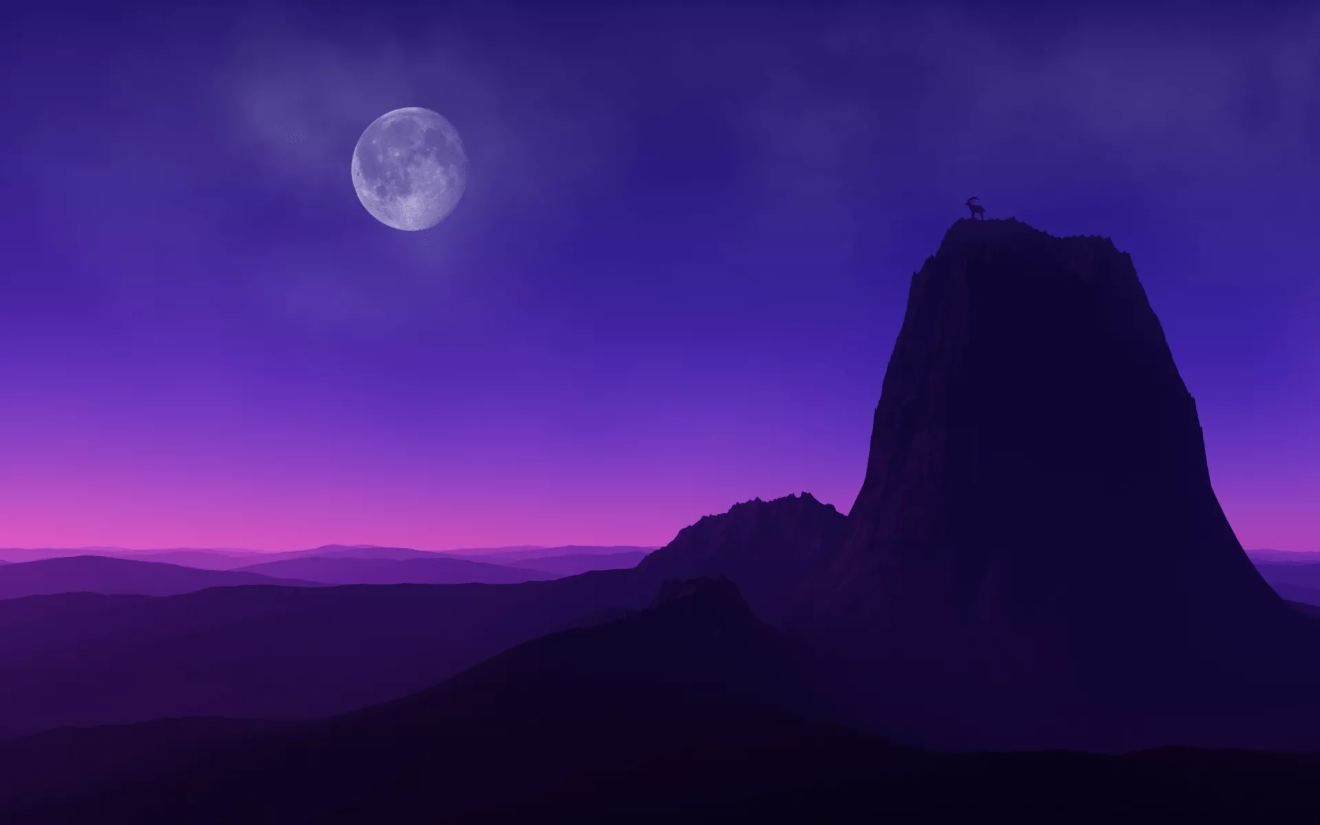 Mountain Peak Wallpaper 4K, Full moon