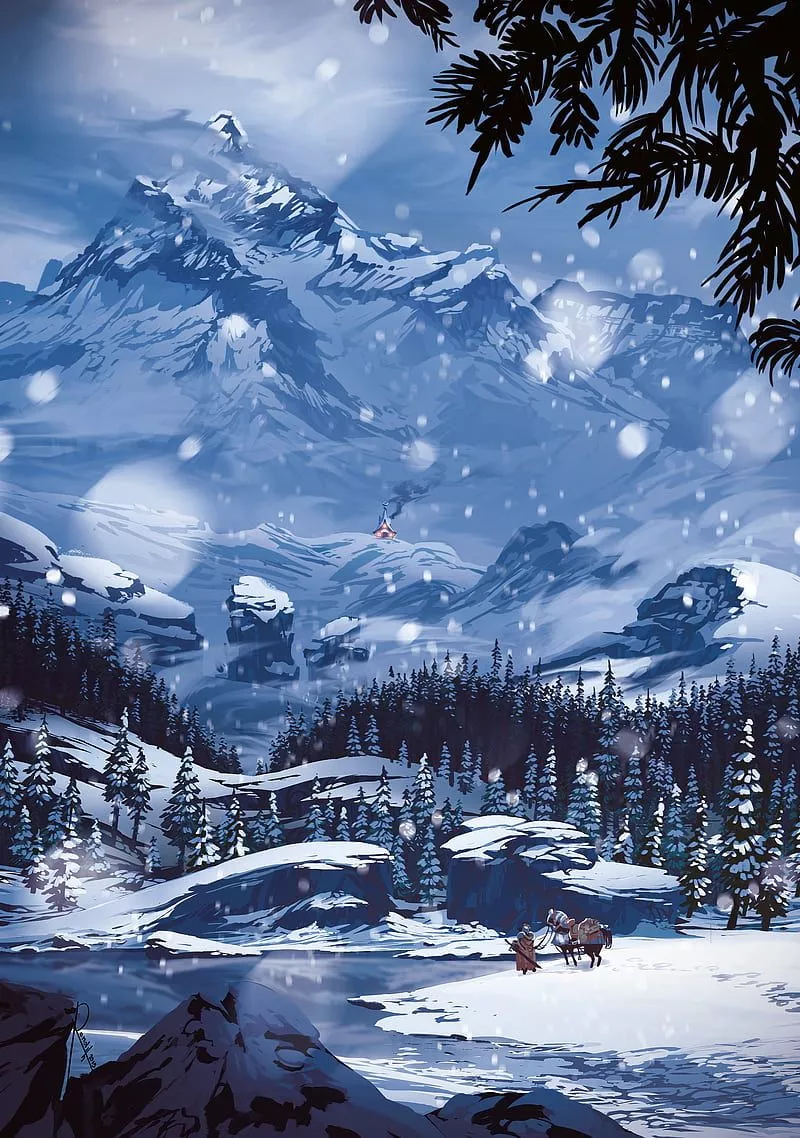 HD fantasy art snow mountain wallpaper