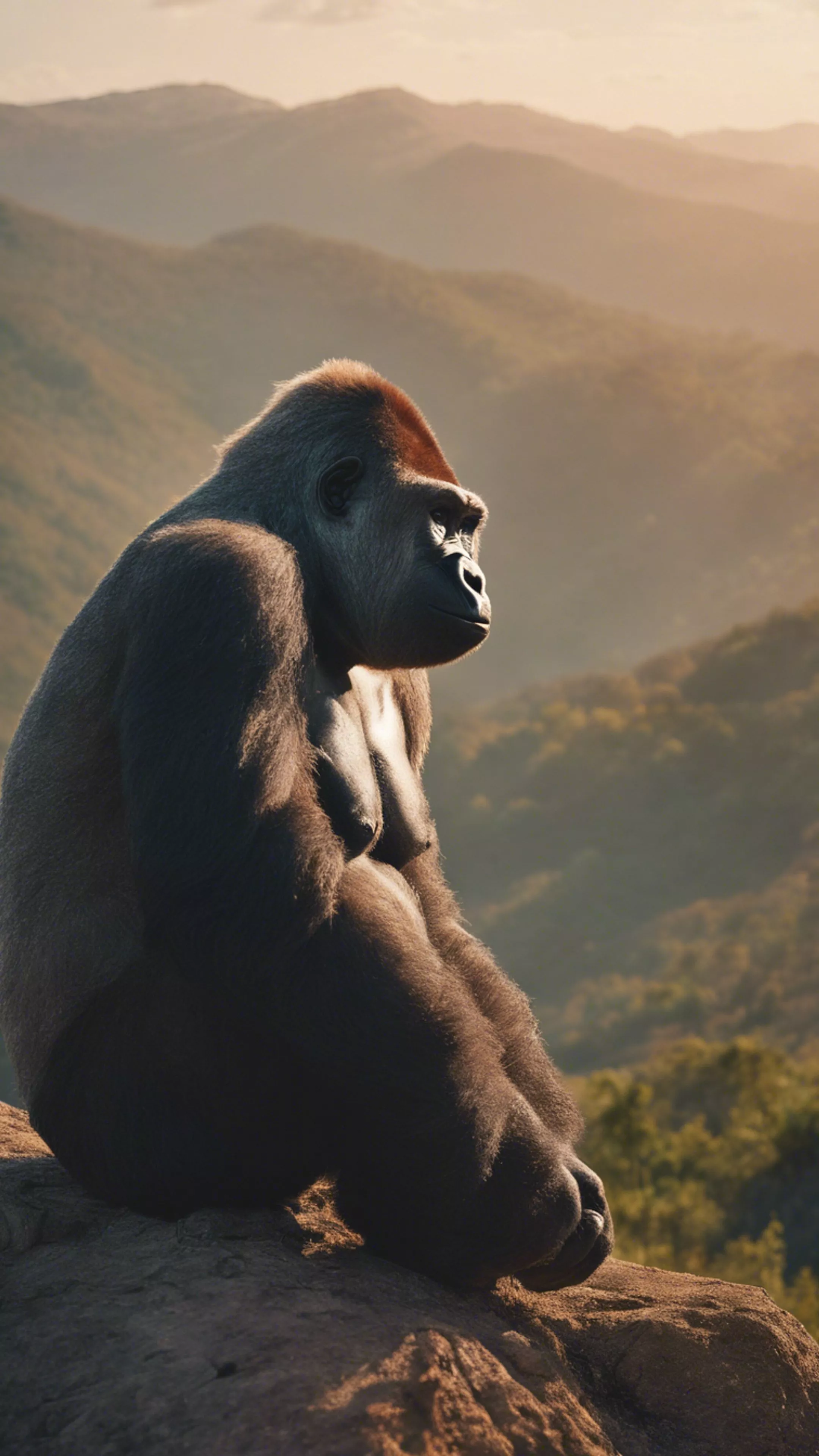 An elderly, wise gorilla meditating