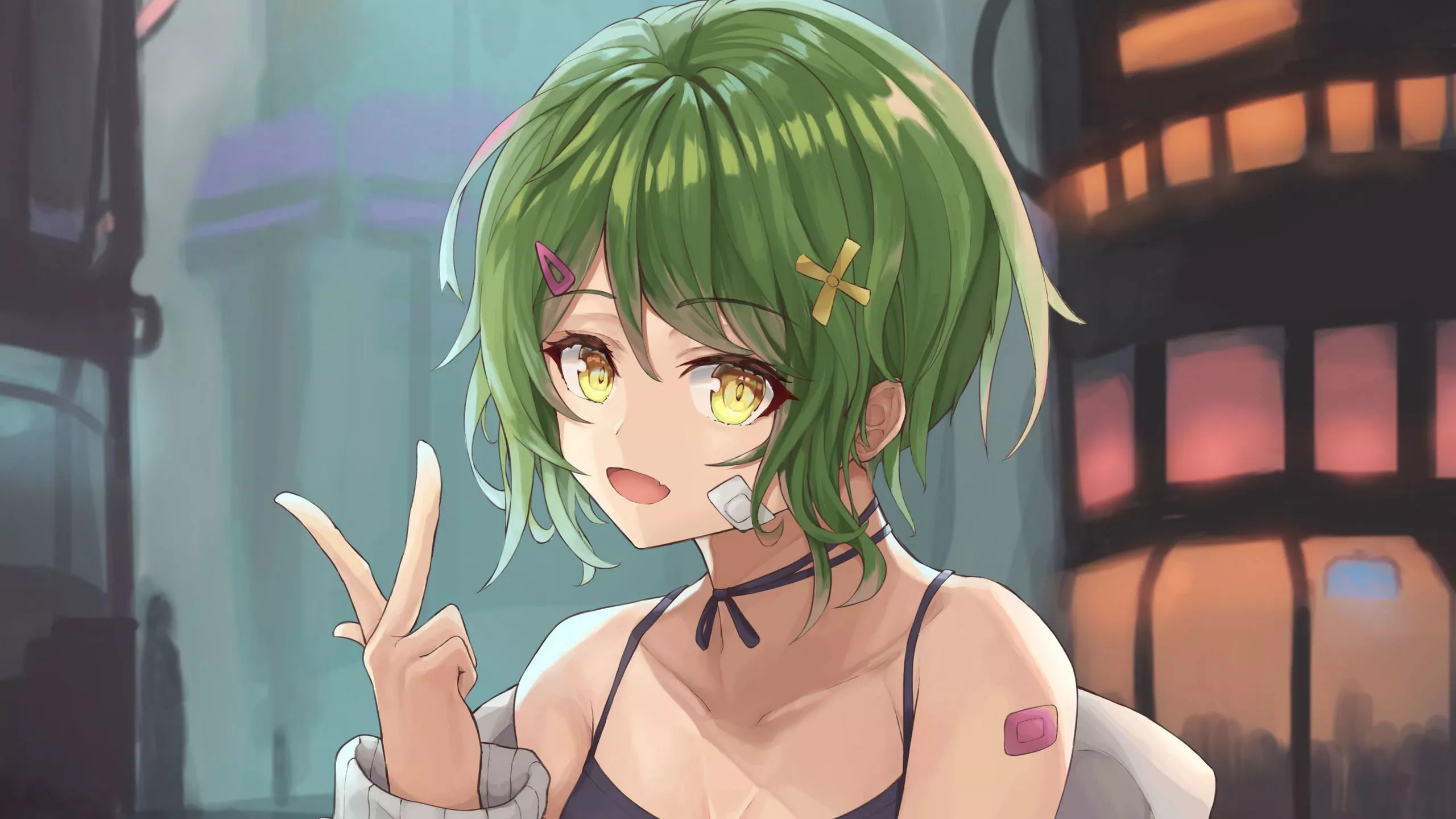 Green Hair Yellow Eyes Anime Girl HD