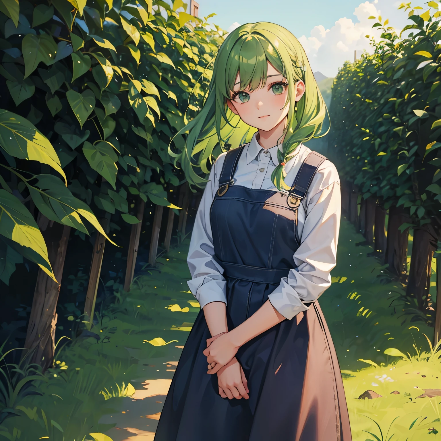 Anime girl with green hair standing