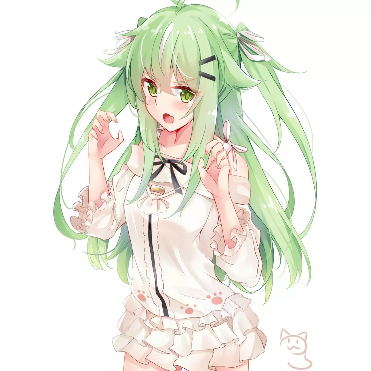 Wallpaper cute, green hair anime girl