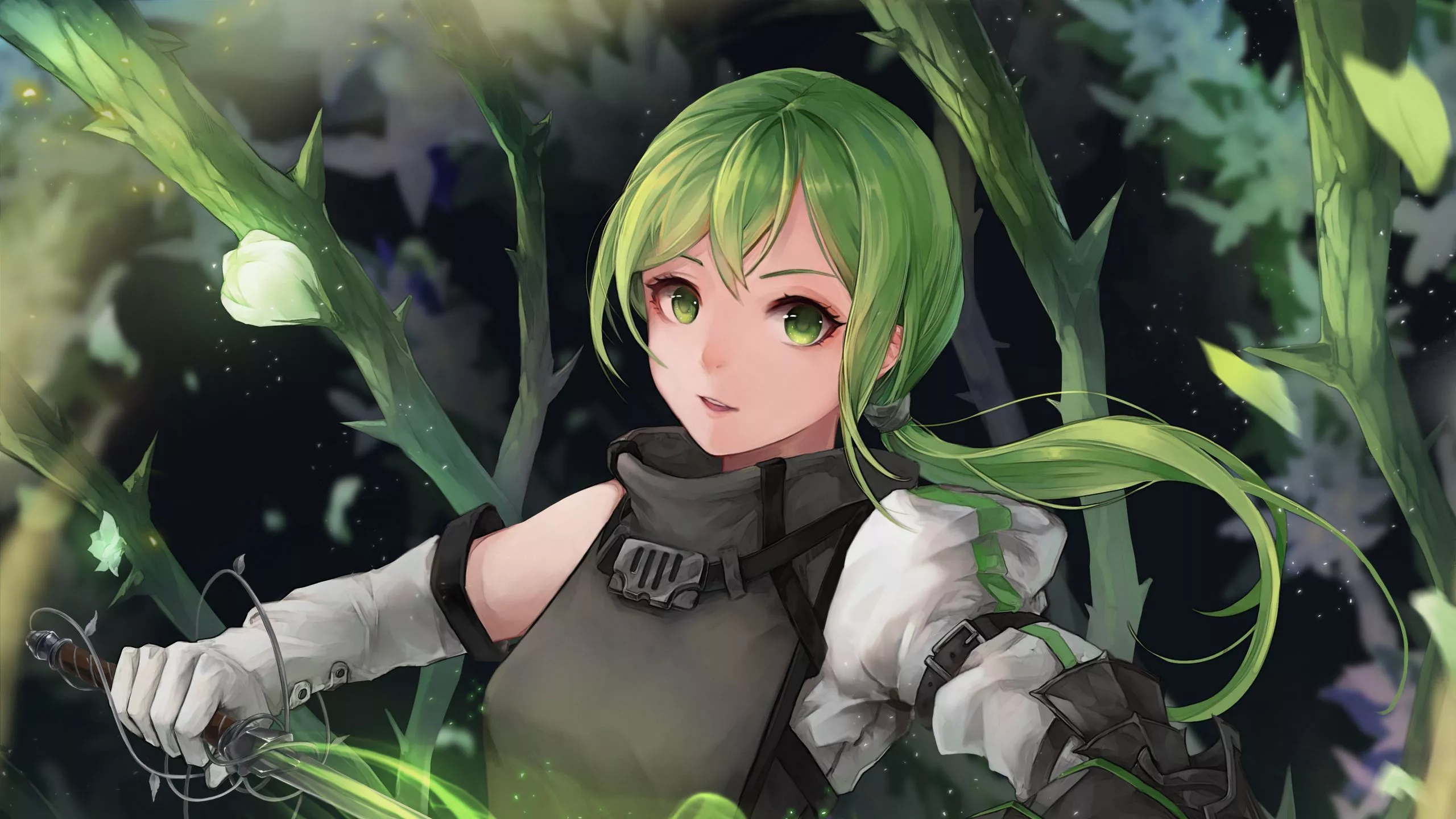 Green Eyes Hair Anime Girl With Sword