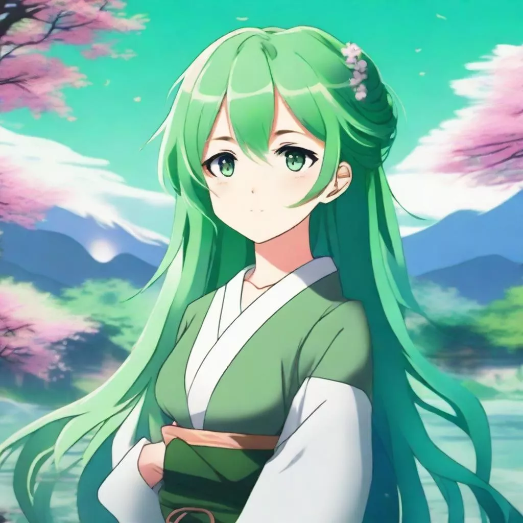 Enchanting Anime Girl with Green Hair