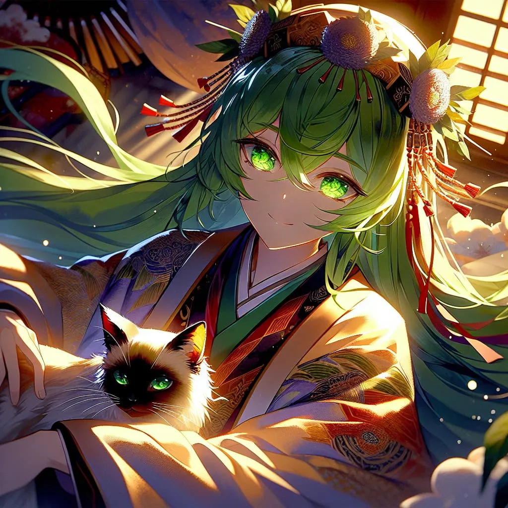 Anime girl with long lime green hair