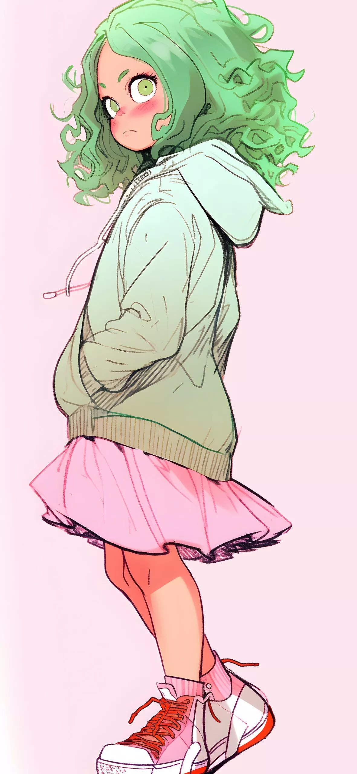 Enchanting Anime Girl with Green Hair