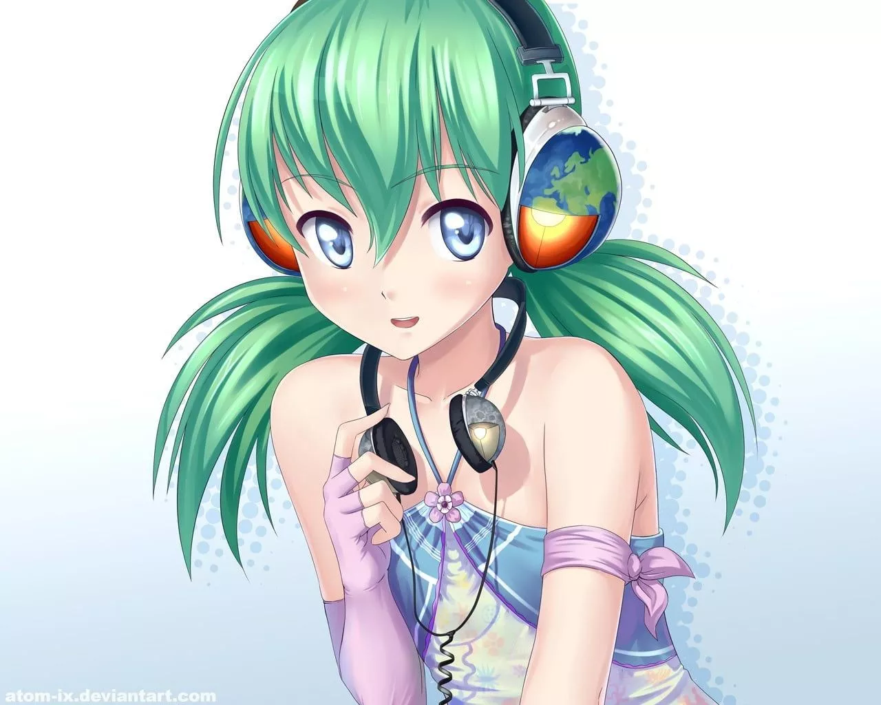 Green haired female anime character HD