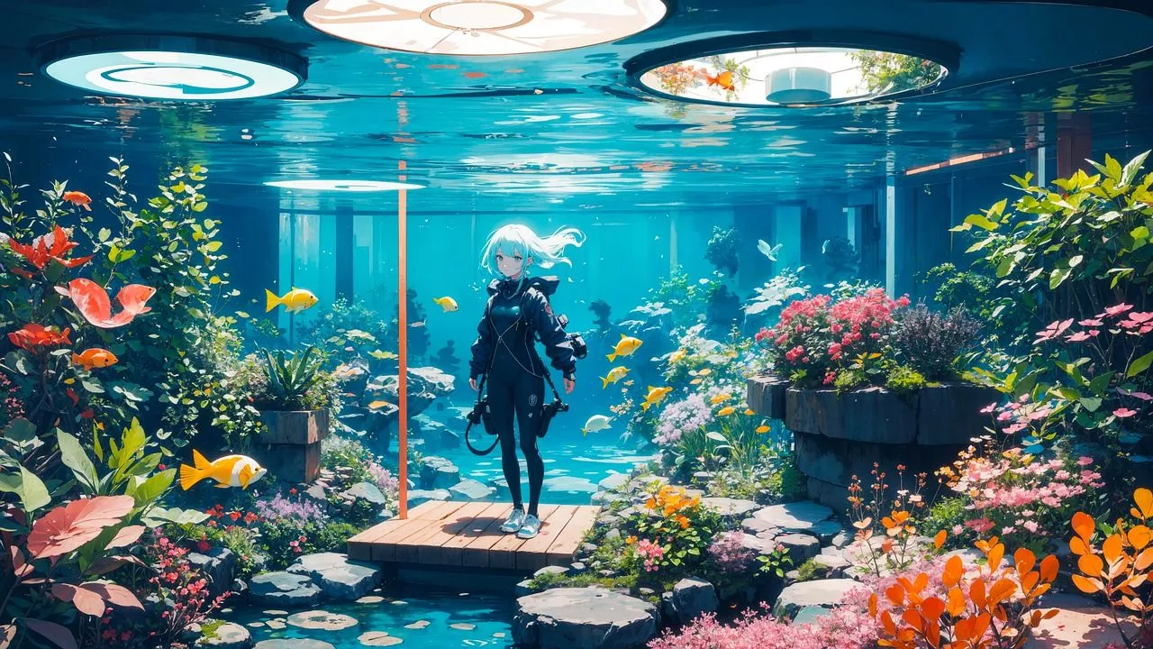 Woman, Underwater, Anime. Royalty Free