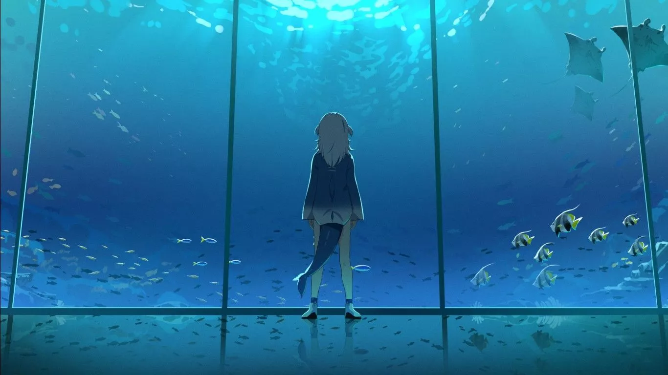 Anime Girl Glass Underwater Fishes HD