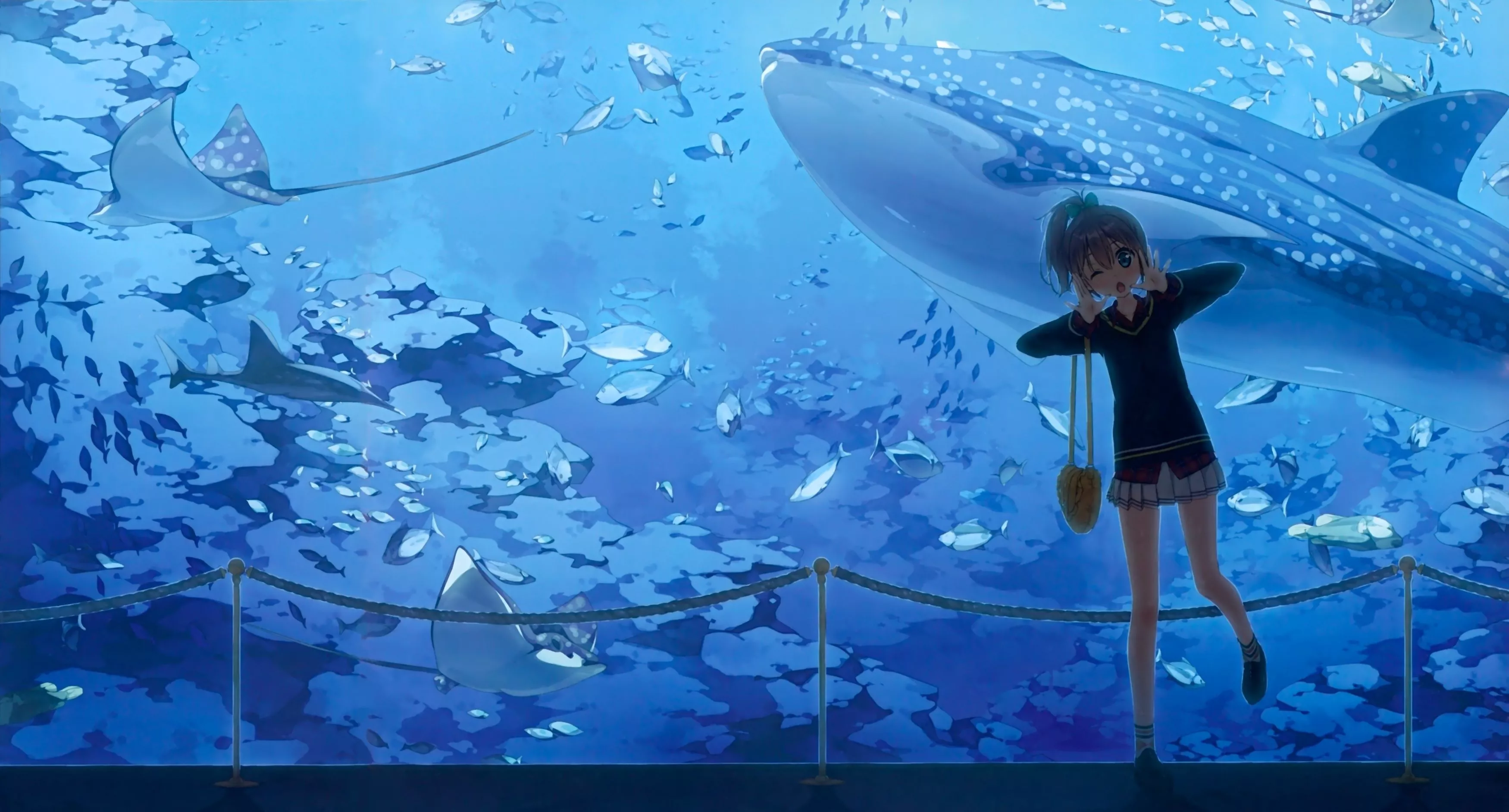Wallpaper girl, fish, aquarium, anime