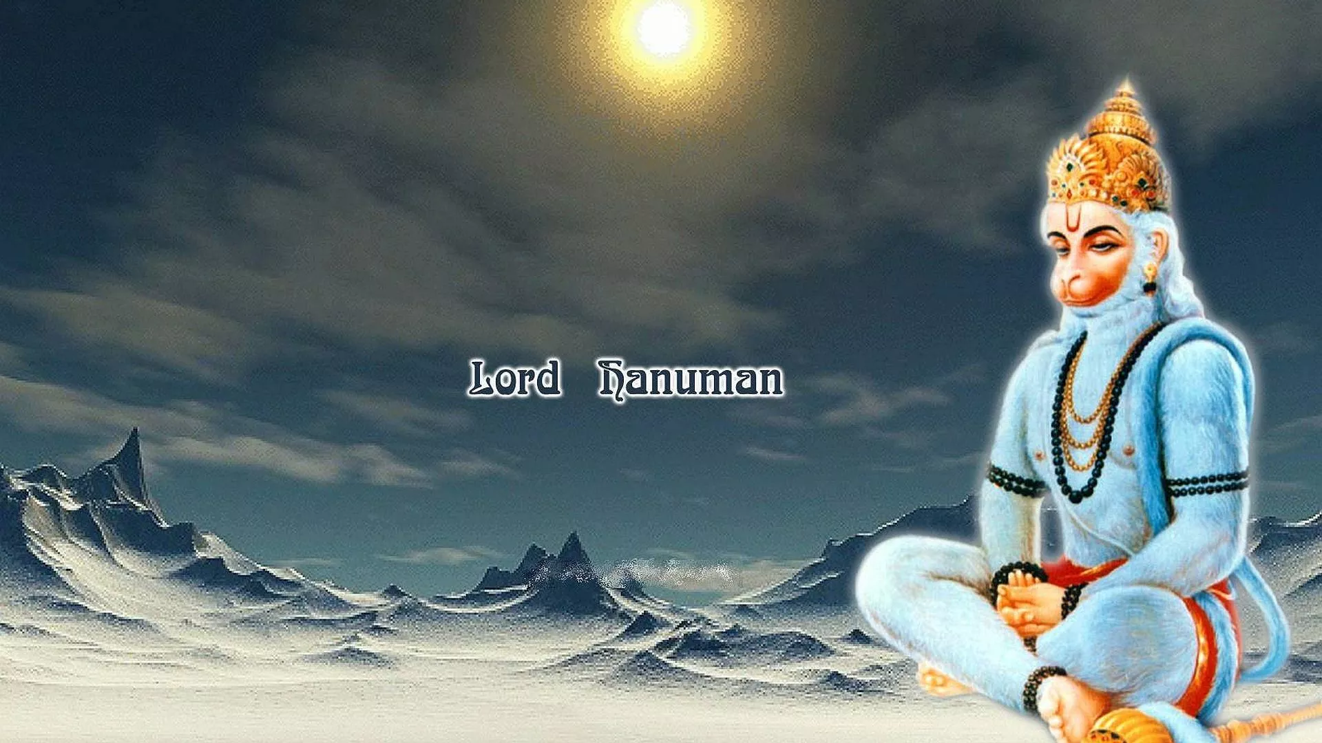 Lord Hanuman In Mountains Clouds Sky
