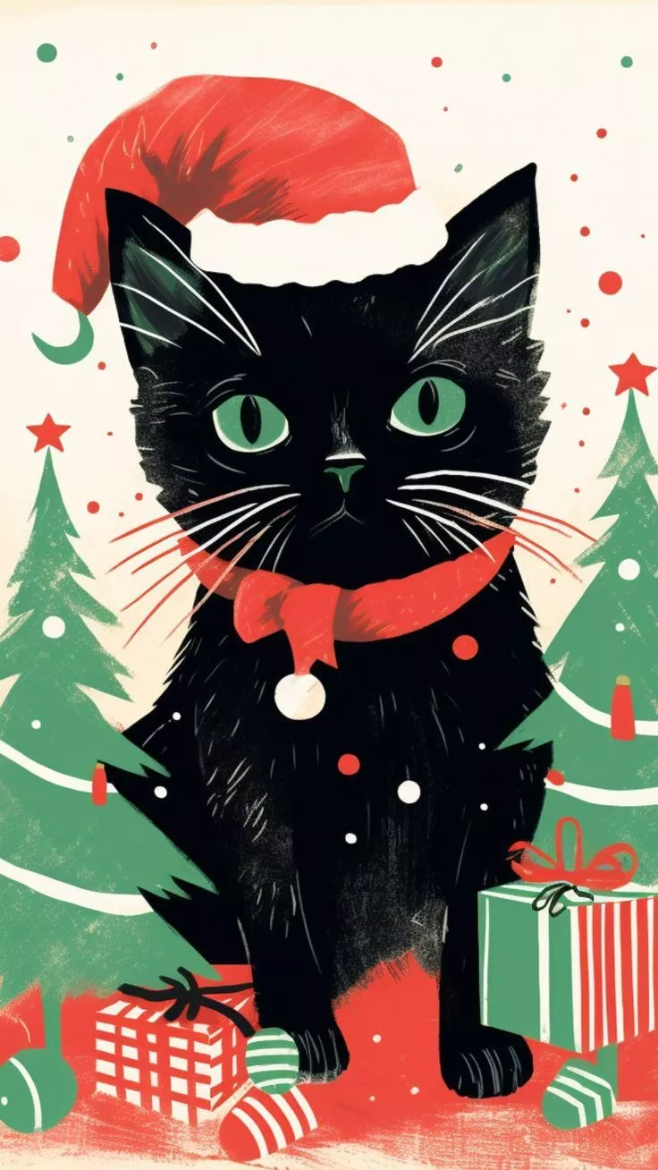 Aesthetic Christmas Cat iPhone Wallpaper