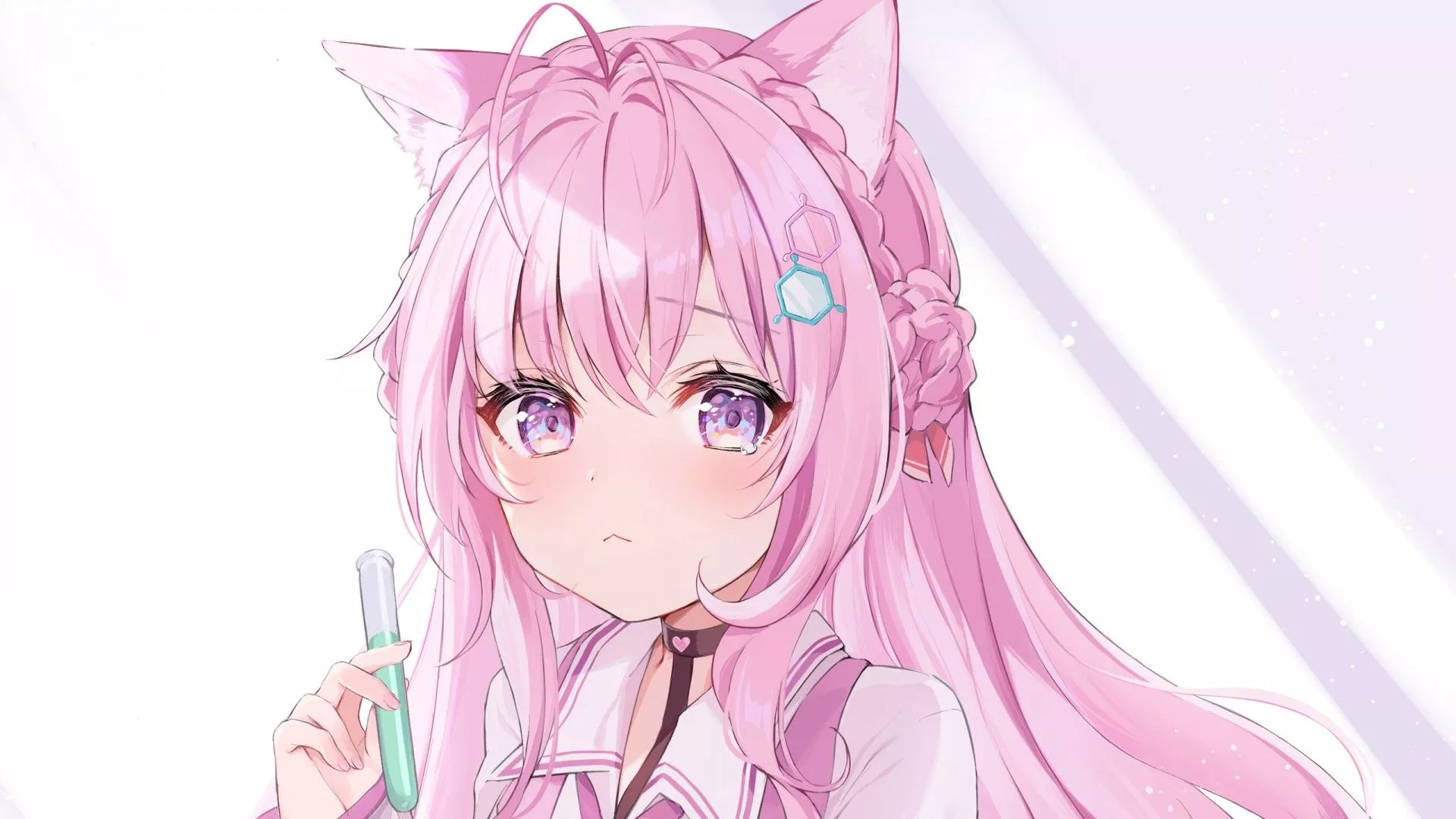 Purple Eyes Pink Hair Anime Girl HD