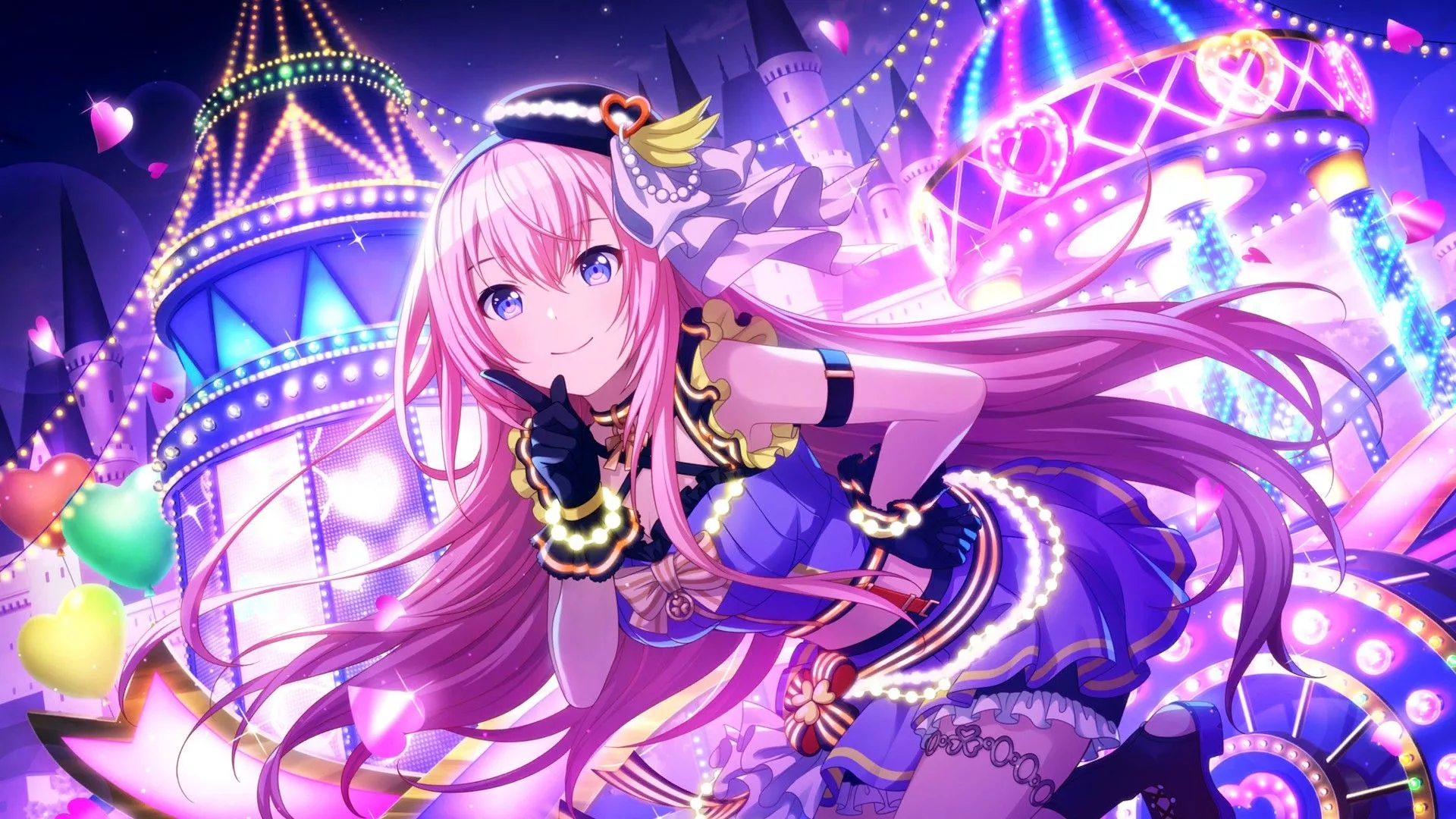 Purple Eyes Pink Long Hair Anime Girl