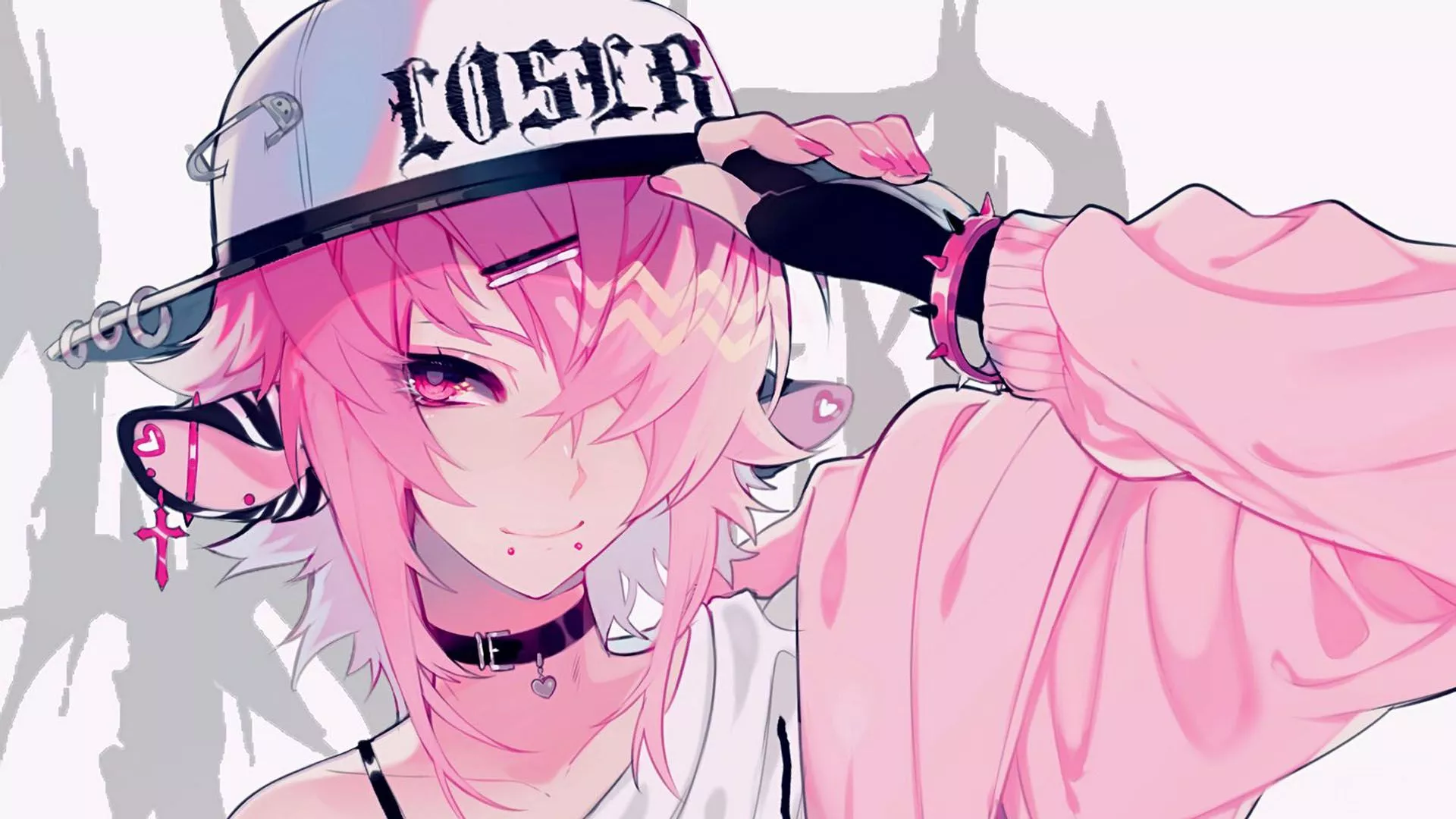 Anime Girl Pink Hair Pink Eyes Hat HD