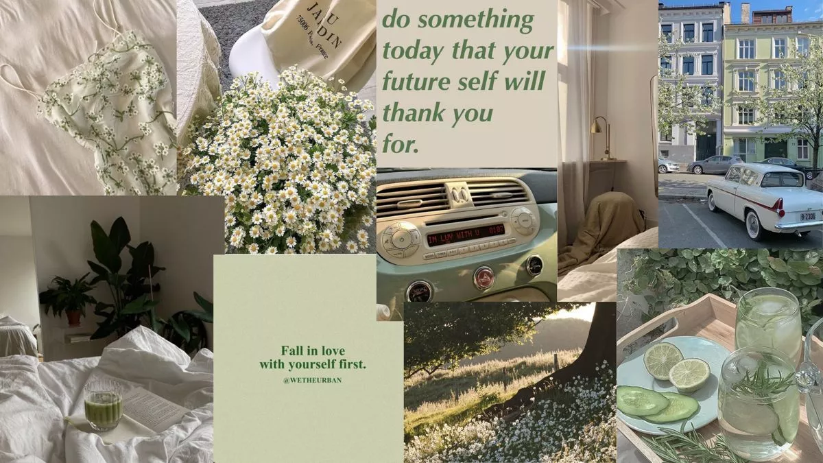 Light green and beige aesthetic colage
