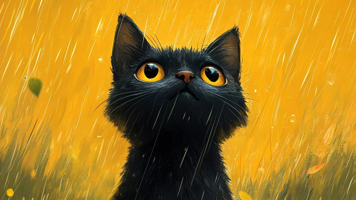 A cute black cat relaxing on a yellow