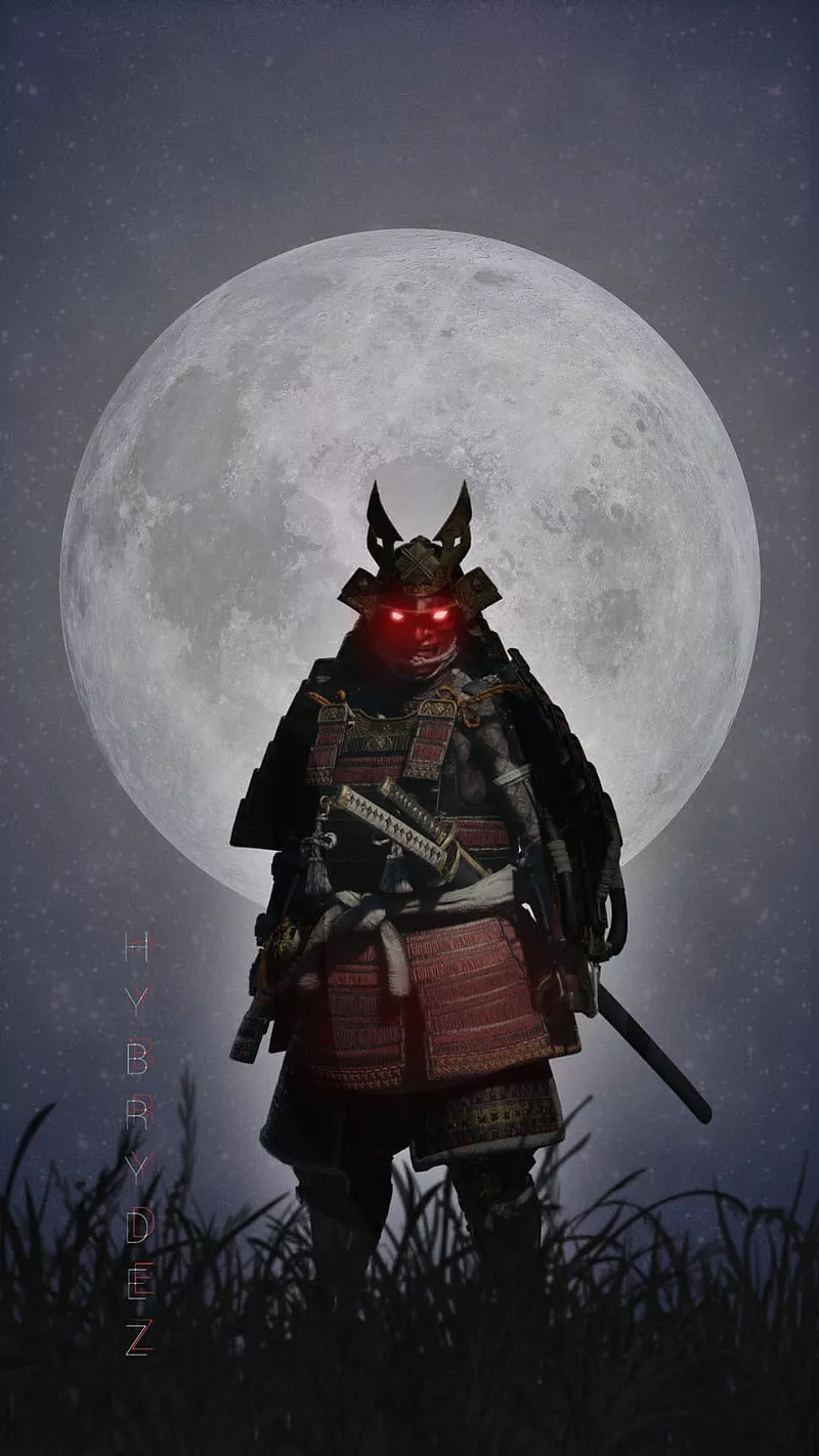Samurai, black, moon, katana, iphone