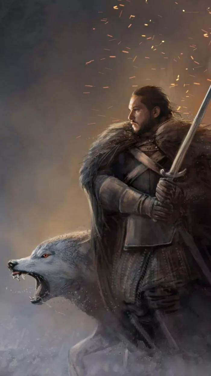 Jon Snow And Ghost IPhone Wallpaper