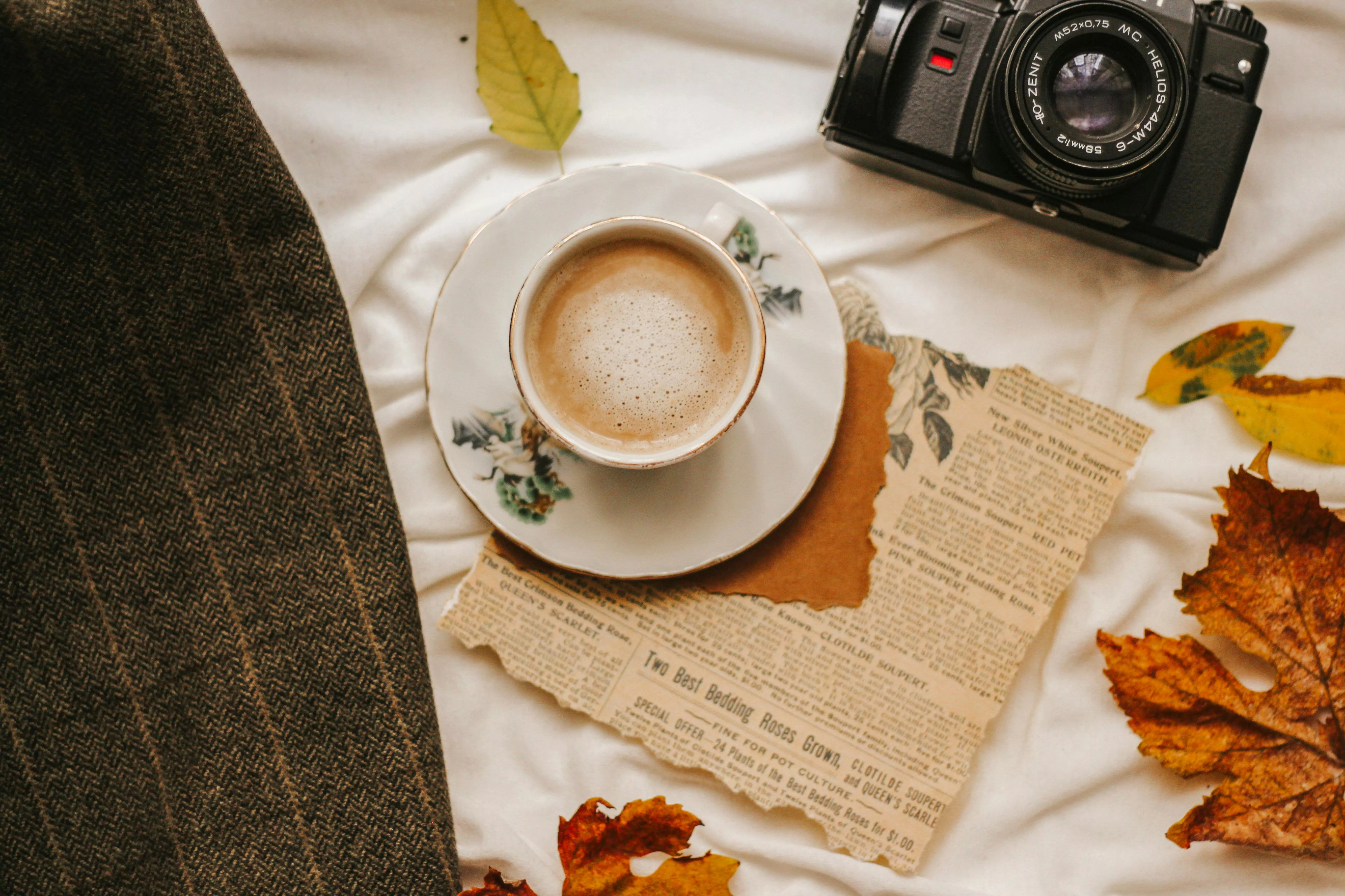 Cozy Autumn Still Life with Coffee and Camera · Free