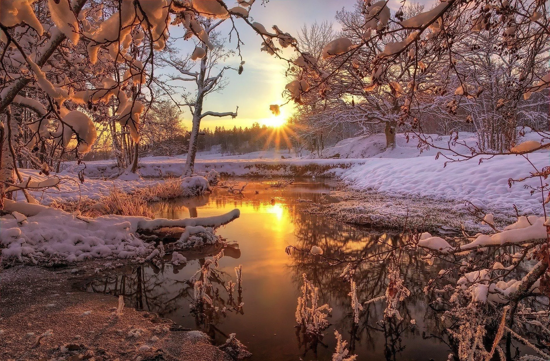 Winter Sunset Serenity: A HD Wallpaper of Nature's Beauty