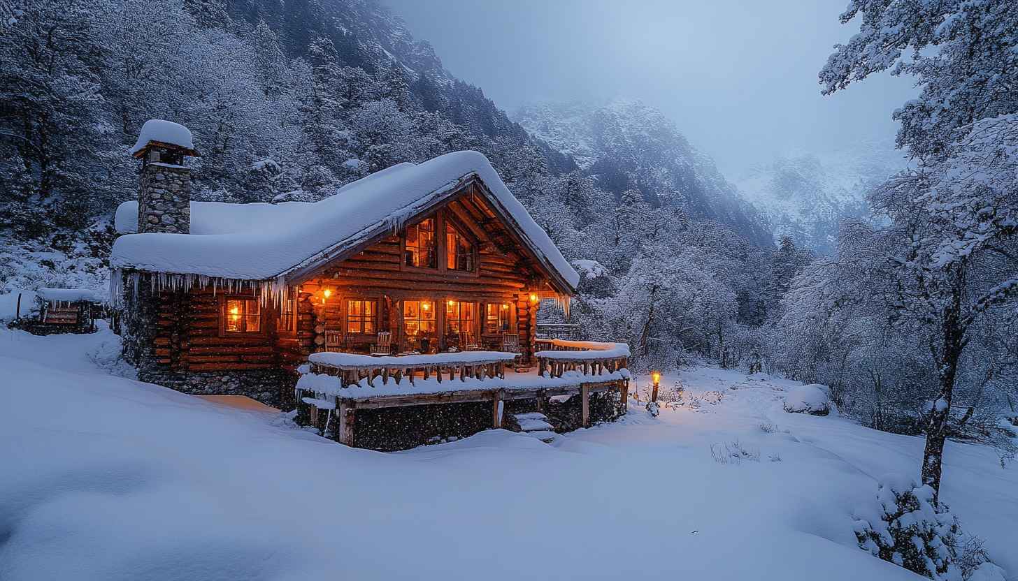 Cozy Log Cabin Winter Wonderland