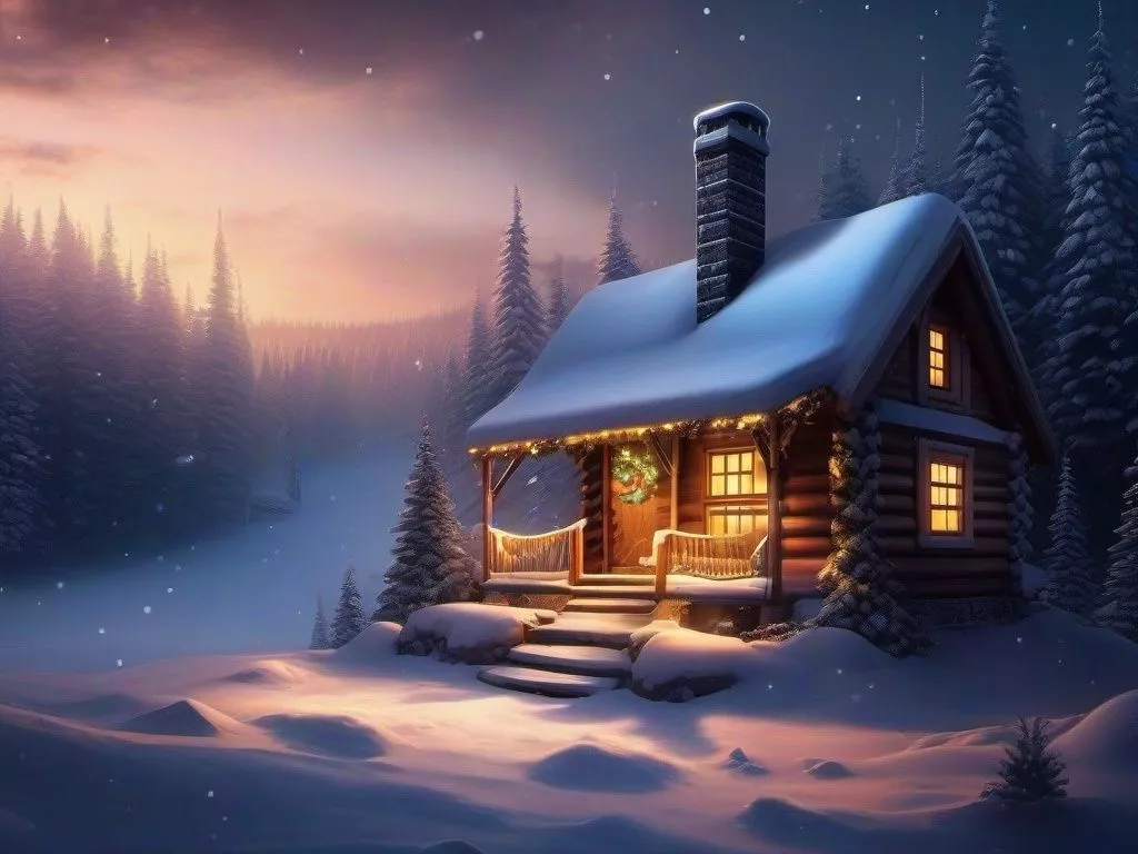 Christmas Wallpaper Cabin In A