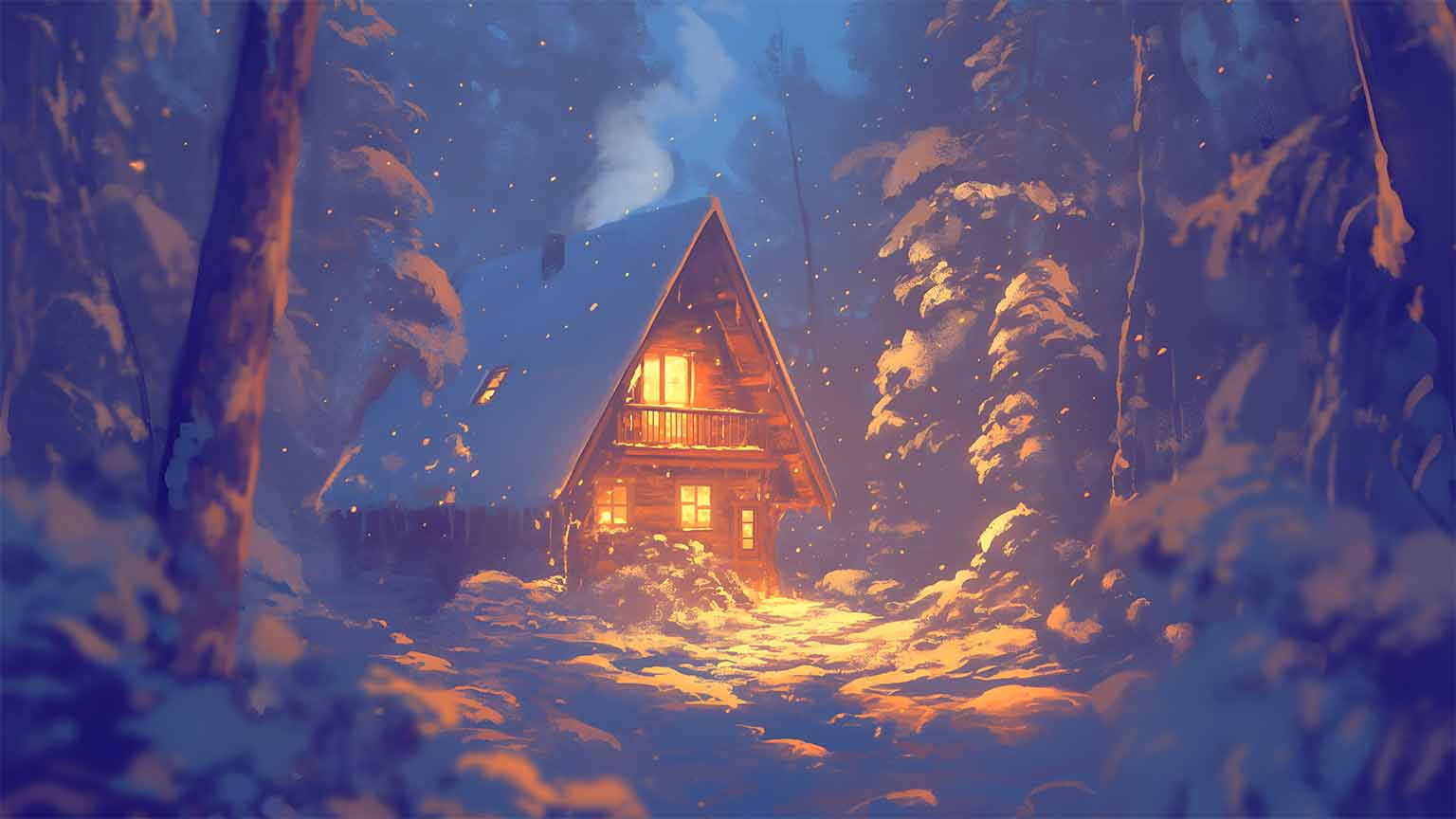 Cozy Cabin Winter Forest Desktop Wallpaper Wallpaper 4K