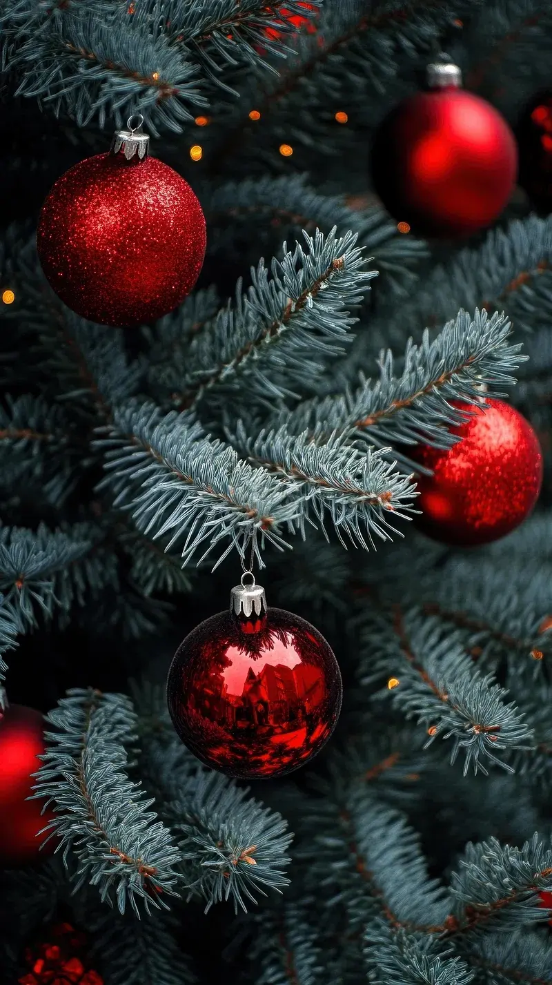 Xmas Christmas Pine Needles Red Snow Covered LED Lights