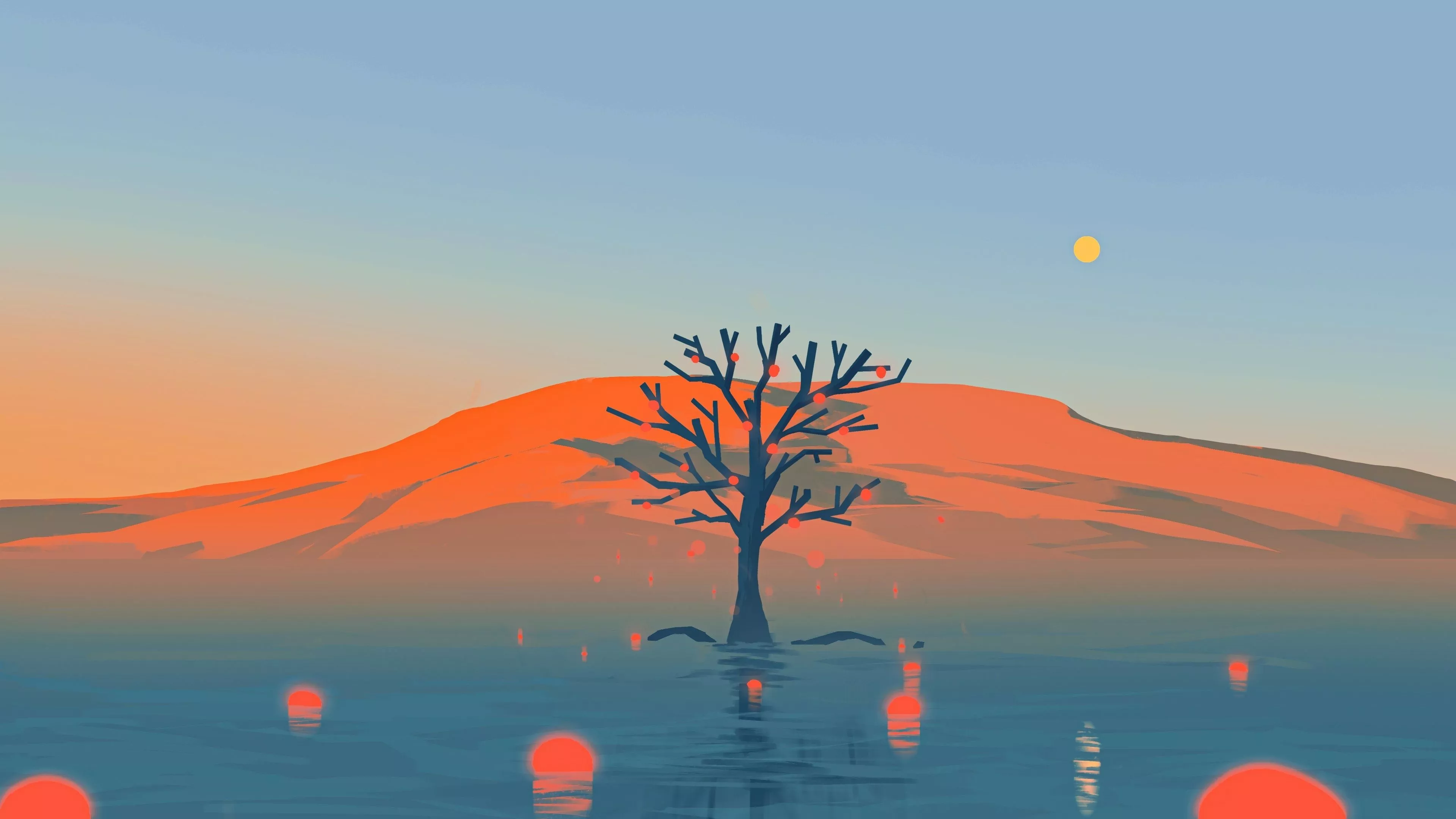 4k Minimalist Artistic Landscape Tree