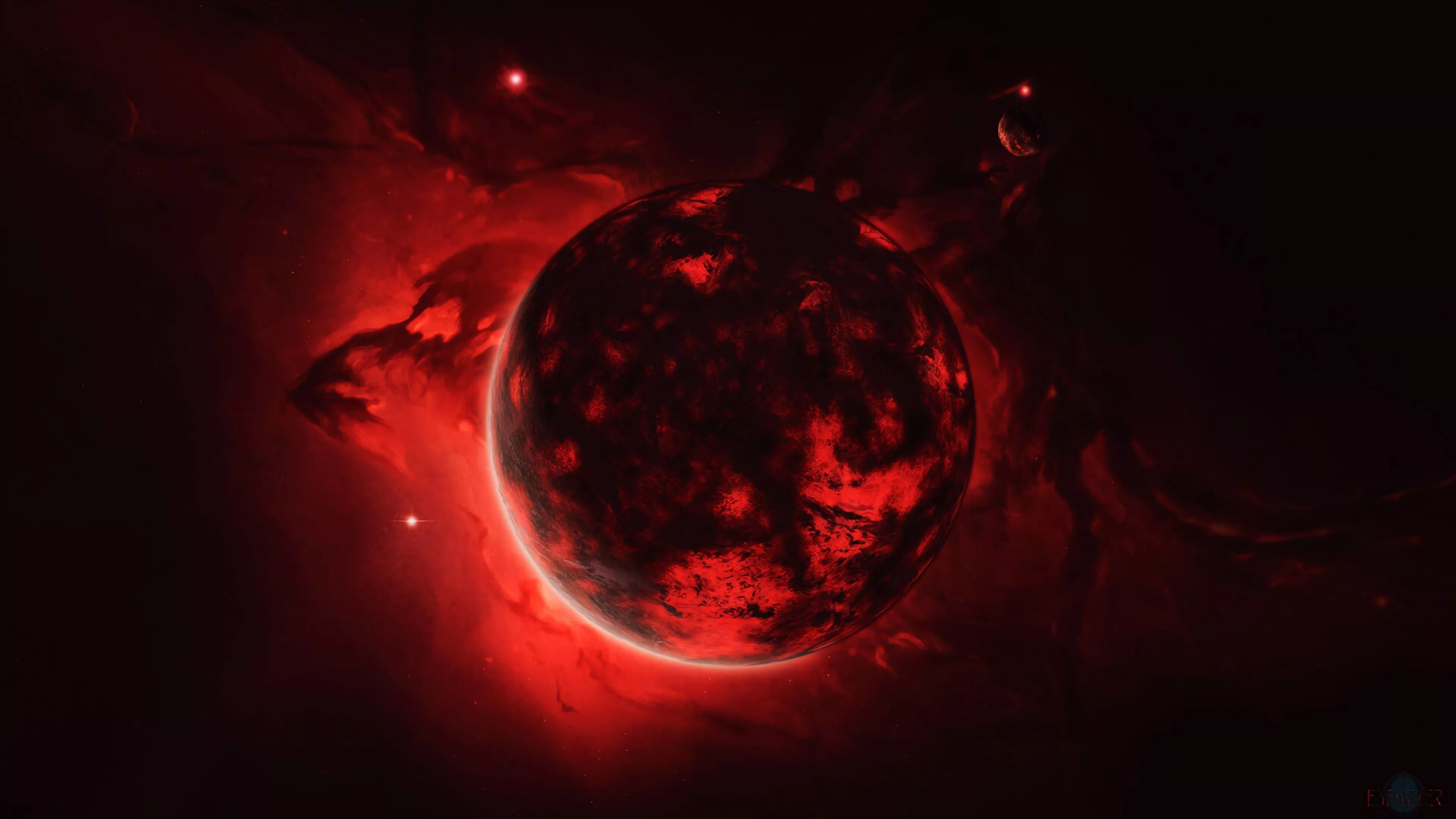 Sphere Ball Glow Red Sky Space 4K HD