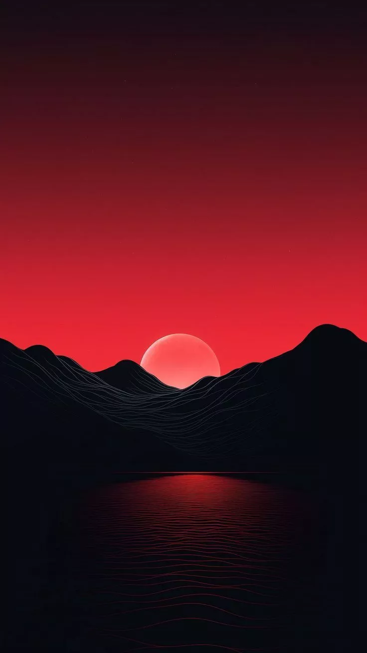 Wallpaper mountains, sunset, sun, red, black, AI 4K by Destroyer. Download wallpaper mountains, sunset, sun, red, black for free