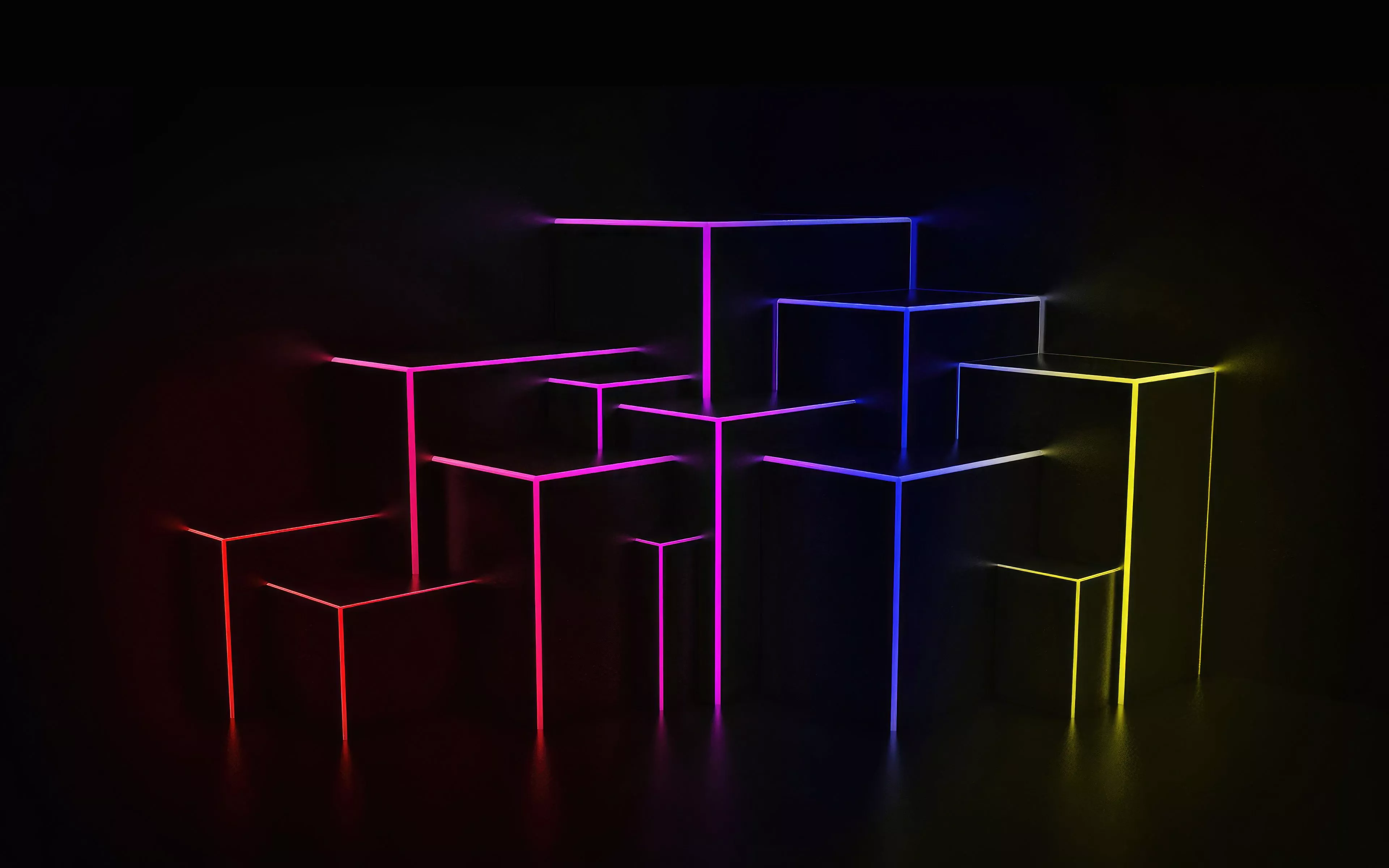 Neon Light Cubes 4k Wallpaper, HD