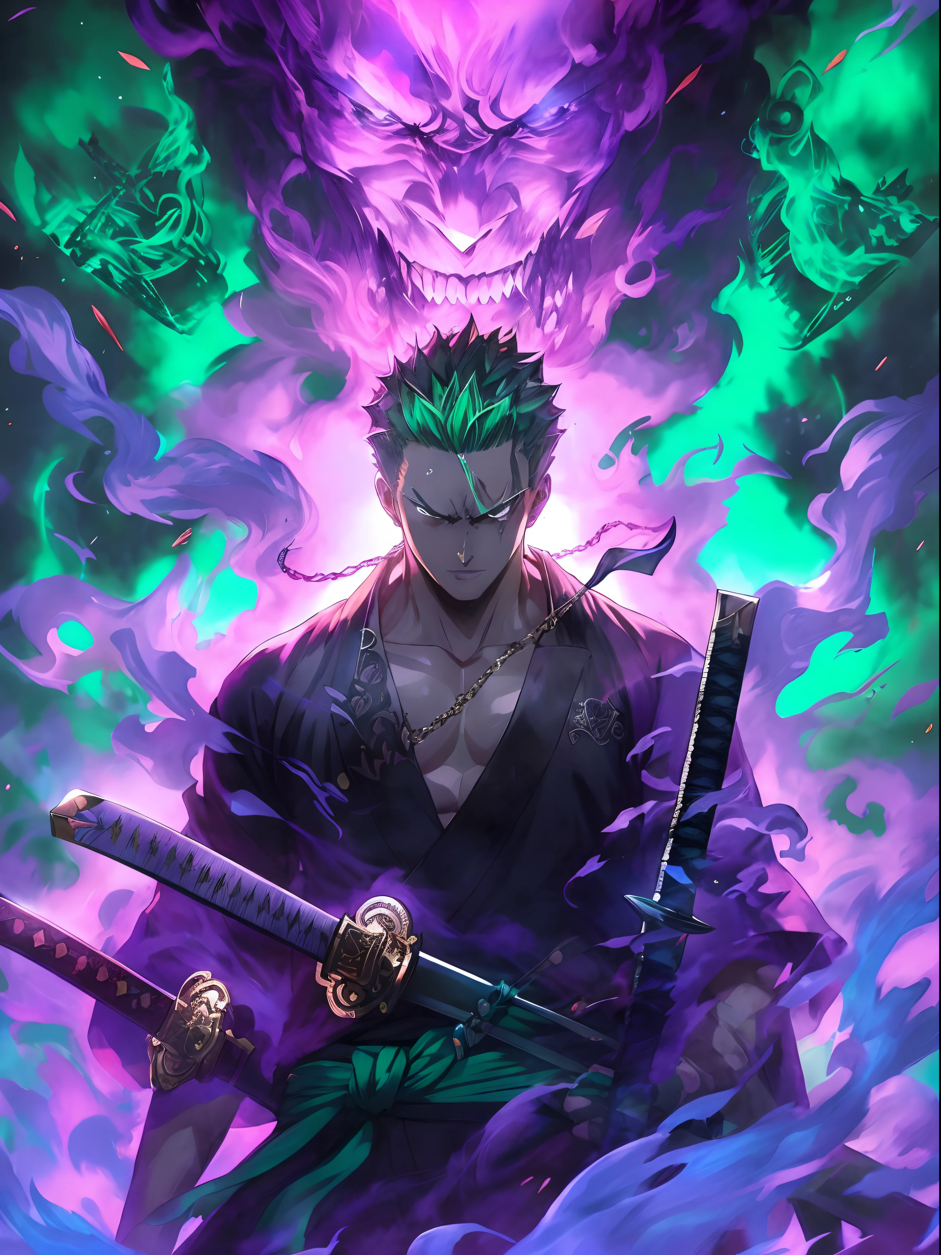 demon face in a purple background