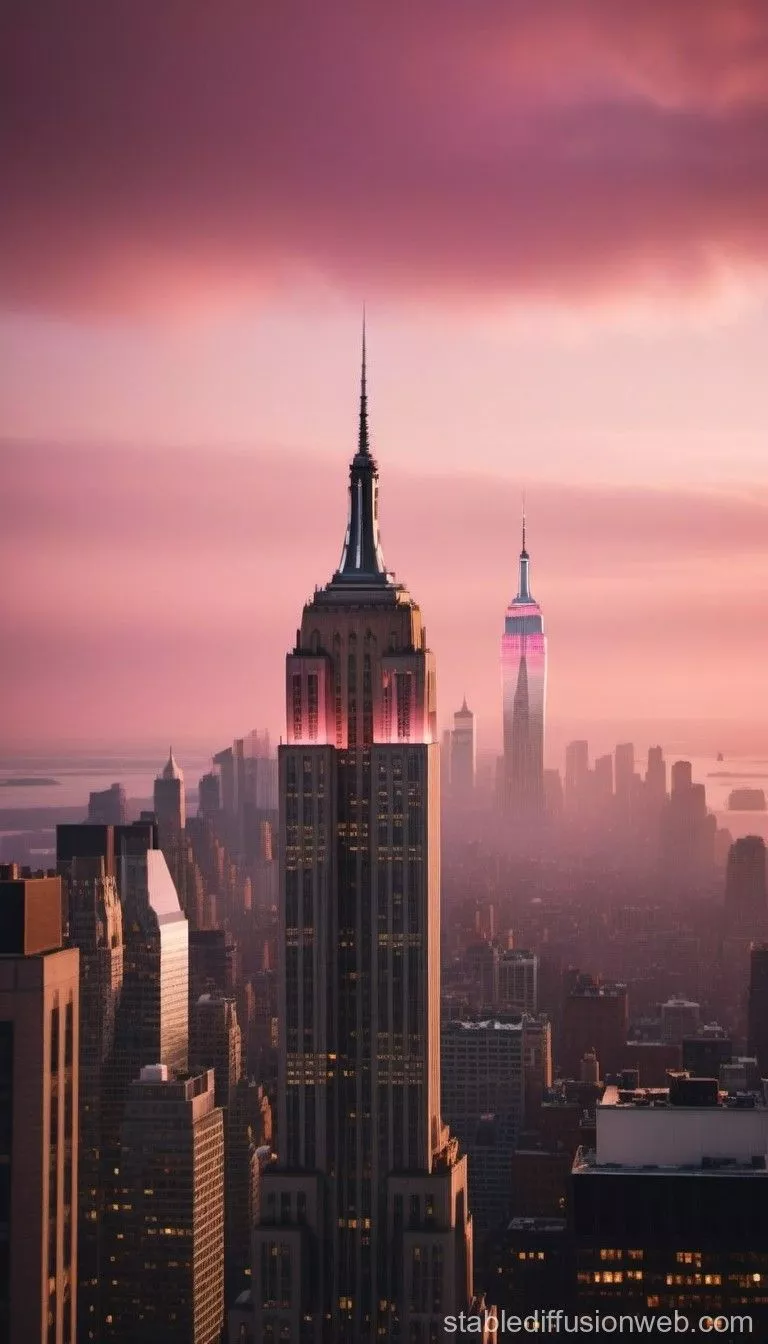 empire state building in pink cloud