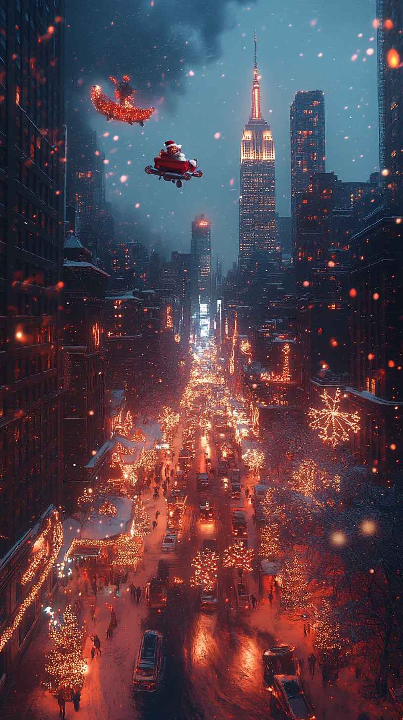 8K Christmas Eve NYC Wallpaper: Snowy