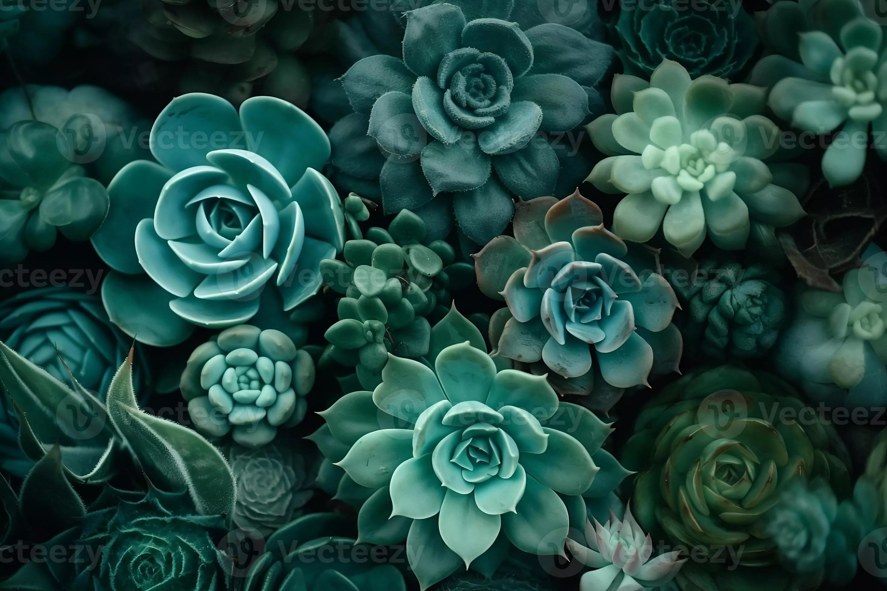 Wallpaper with succulent plants. Top