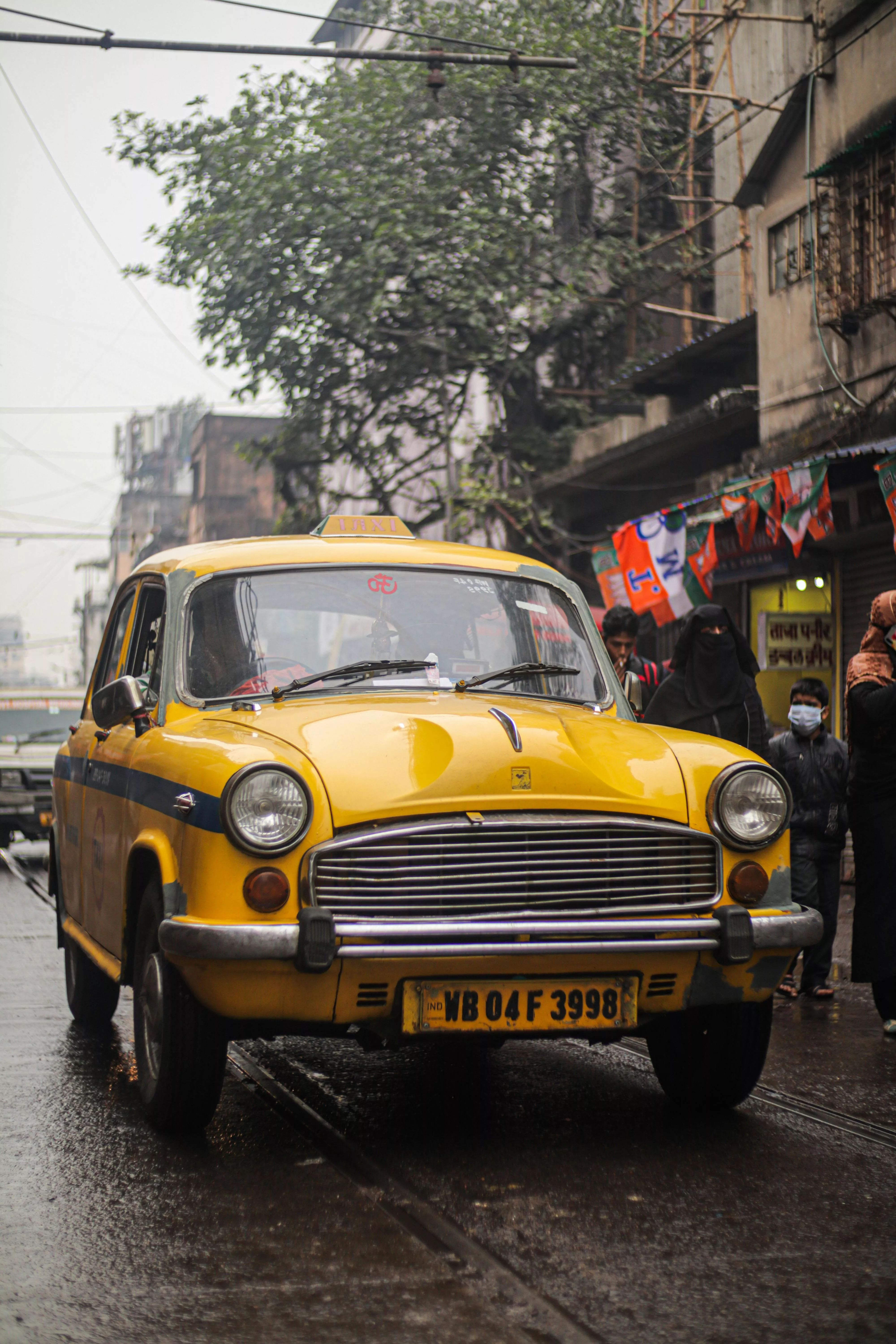 Iconic Yellow Taxi in Kolkata, India