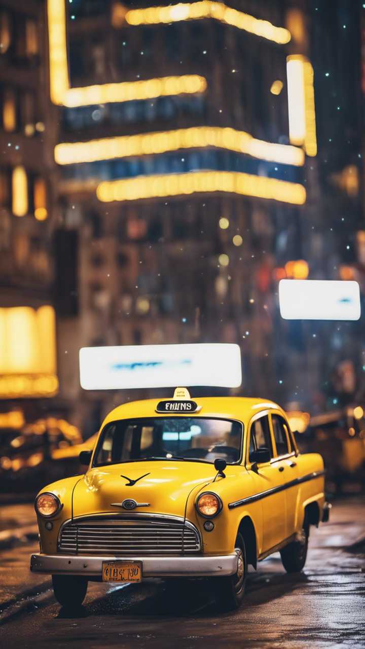 A vintage yellow taxi parked under