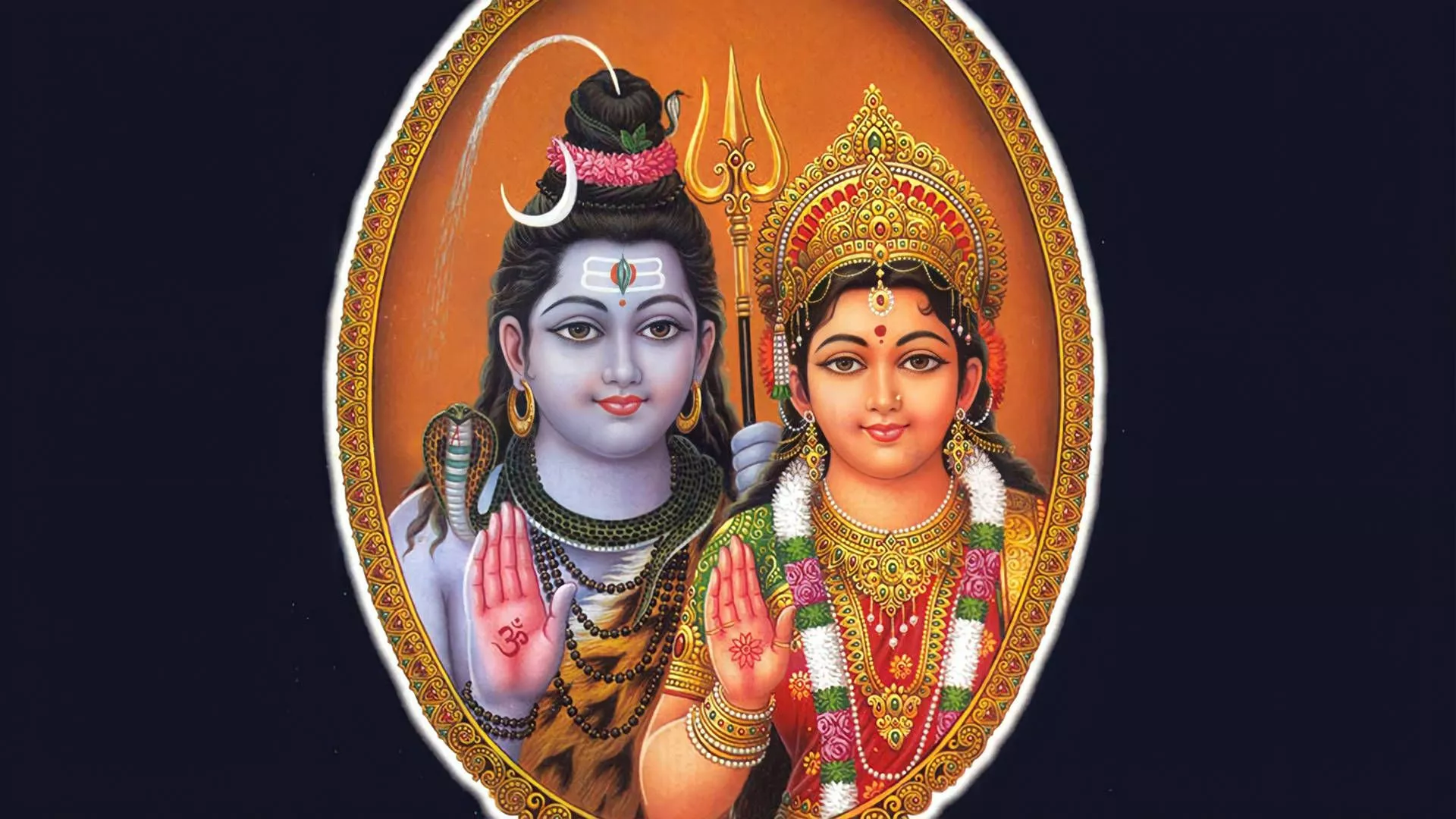 Shiv Parvati HD In Oval Frame Wallpaper