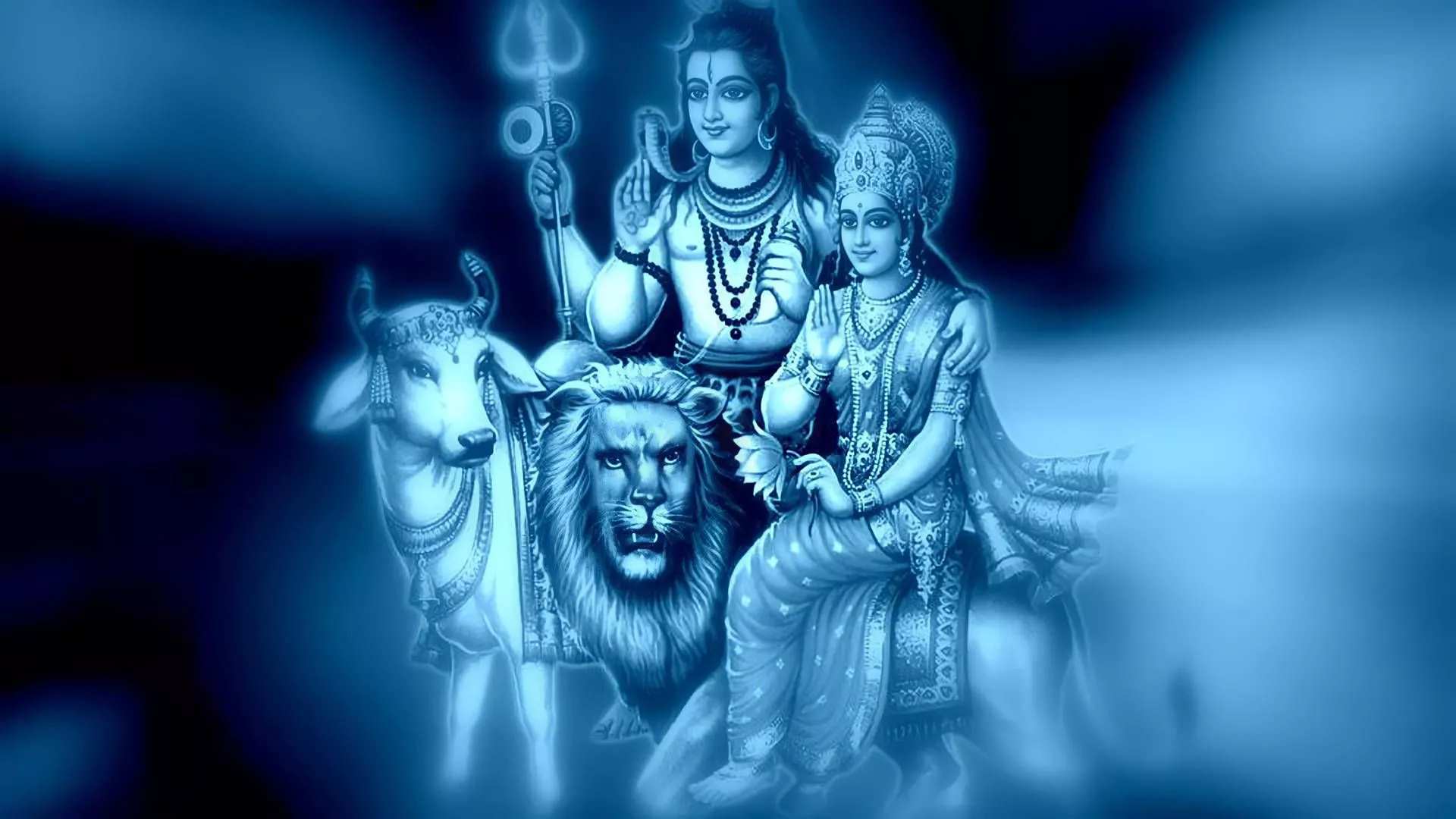 Shiv Parvati HD Blue Themed Poster