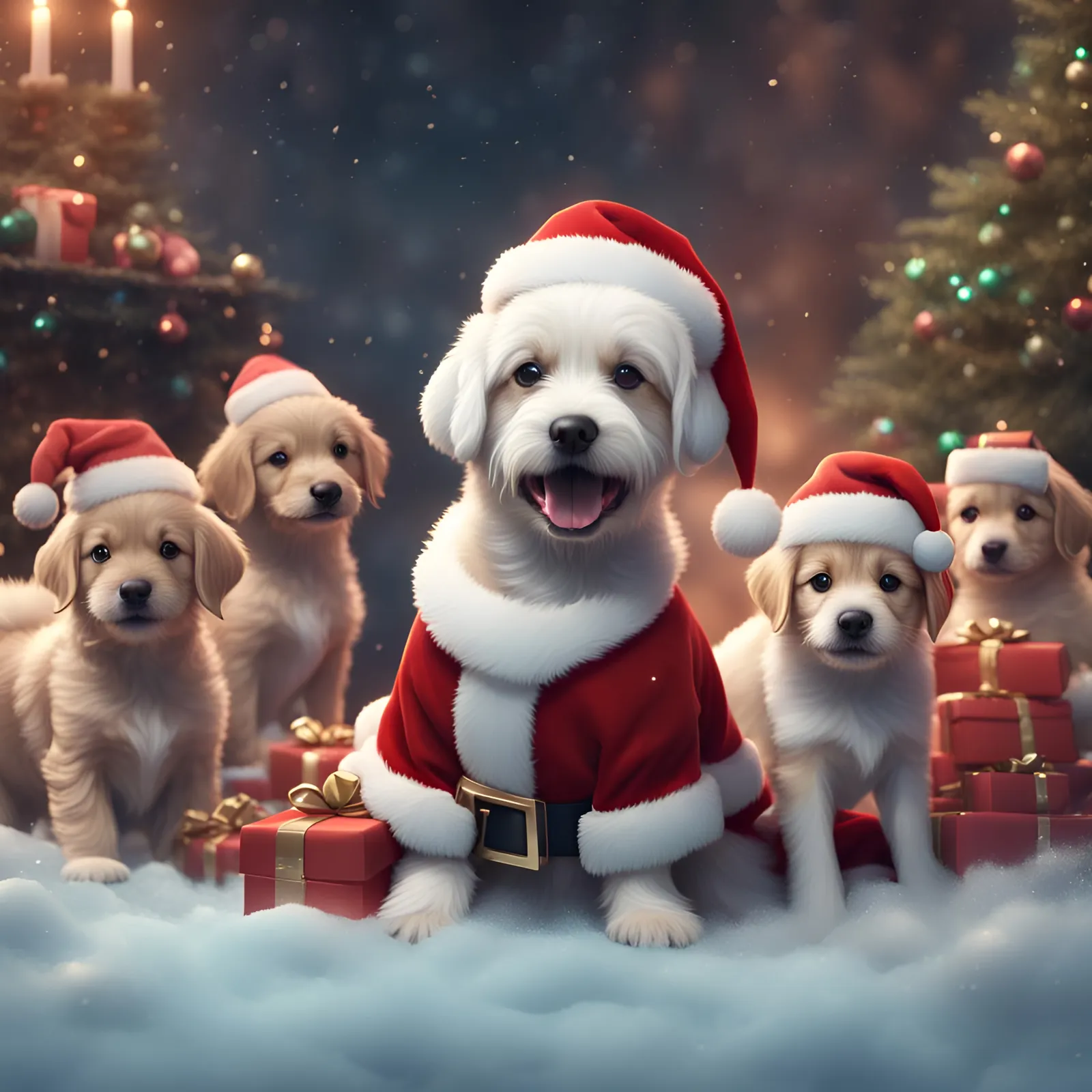 Cute Dog in Santa dress, giving prize