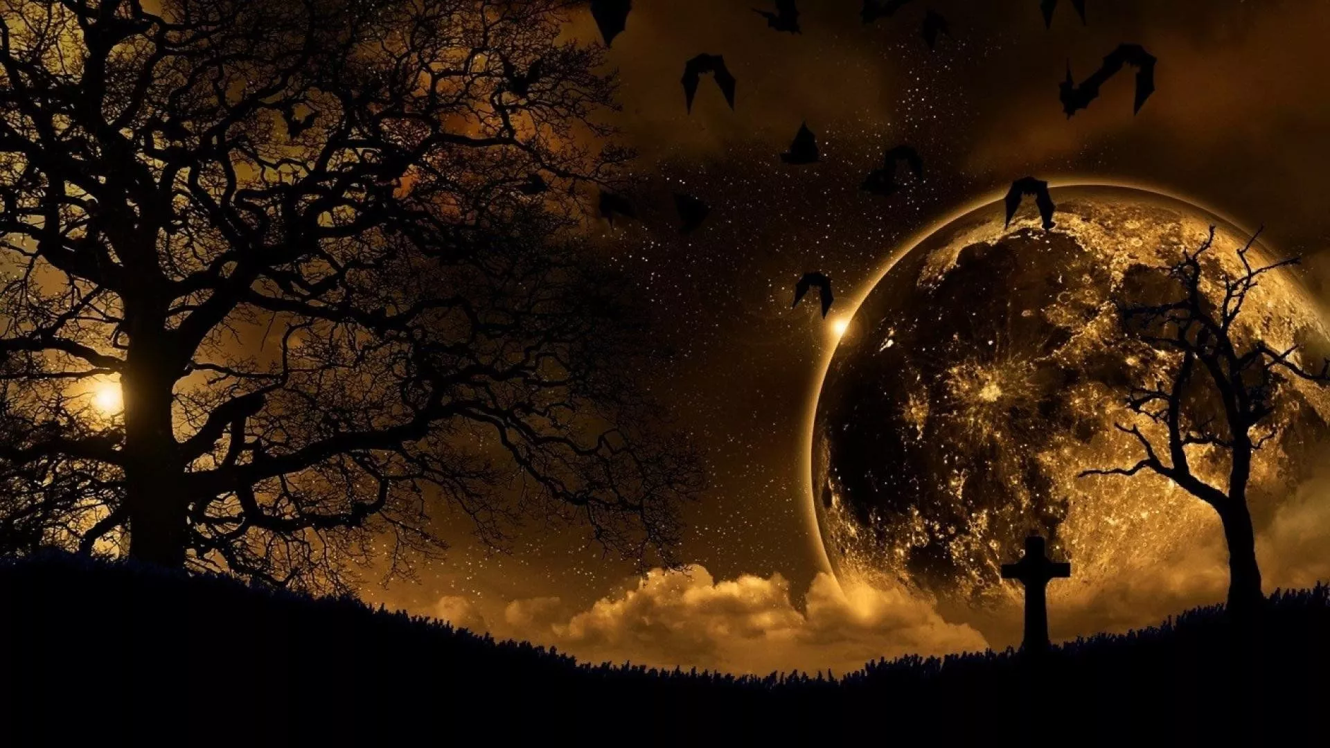 Dark Fantasy Moonlit Landscape HD Wallpaper