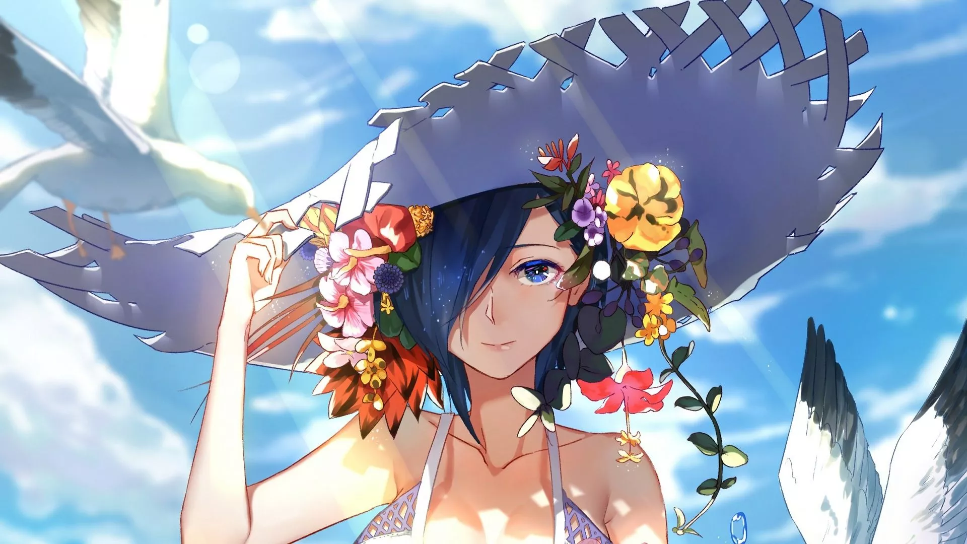 Wallpaper girl, flowers, hat, Gul