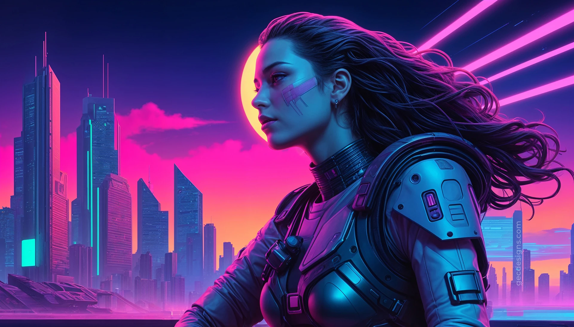 Anime Cyberpunk girl with a murderer vibe, Neon City night Background Wallpaper