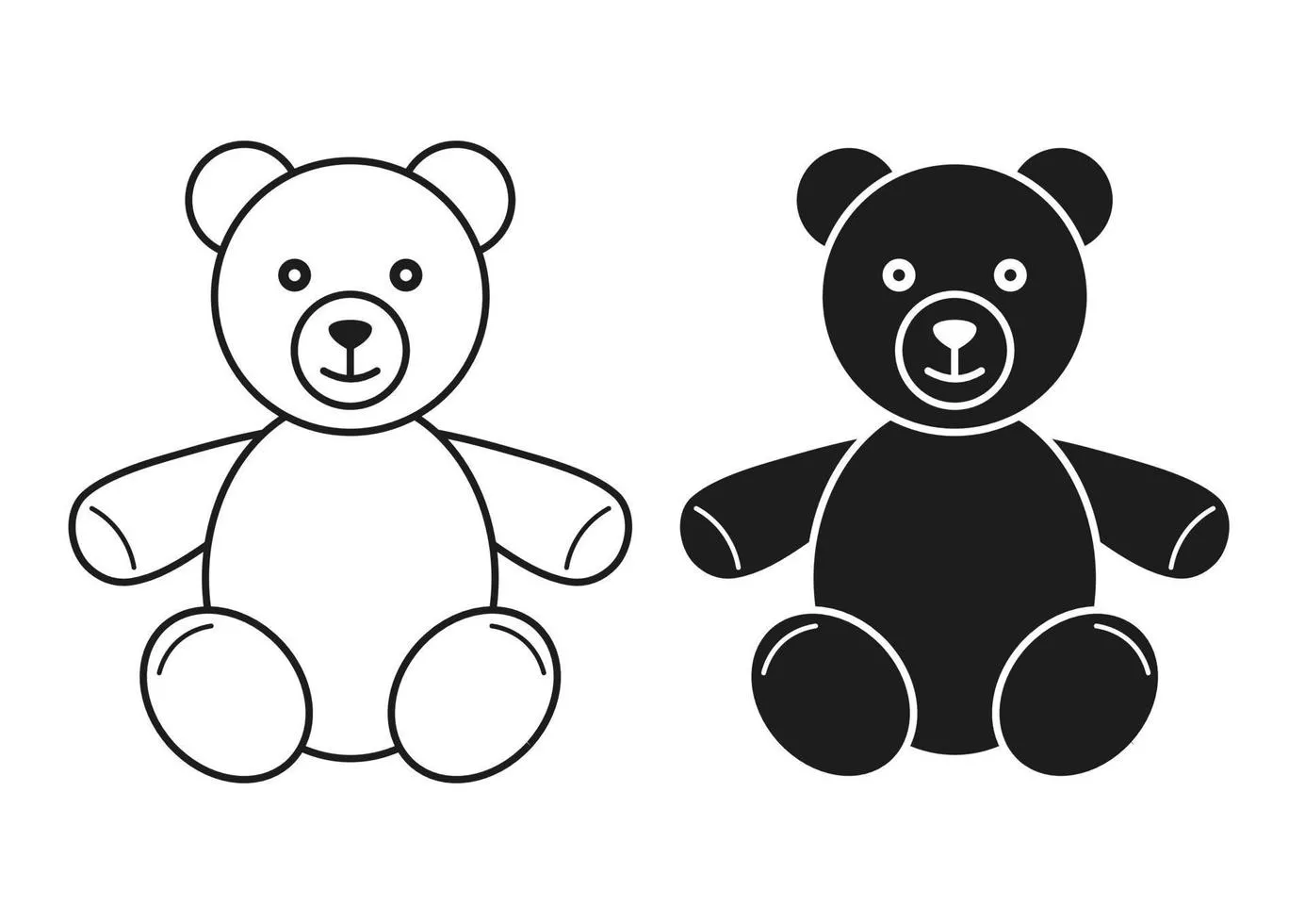 Teddy Bear Black And White Vector Art